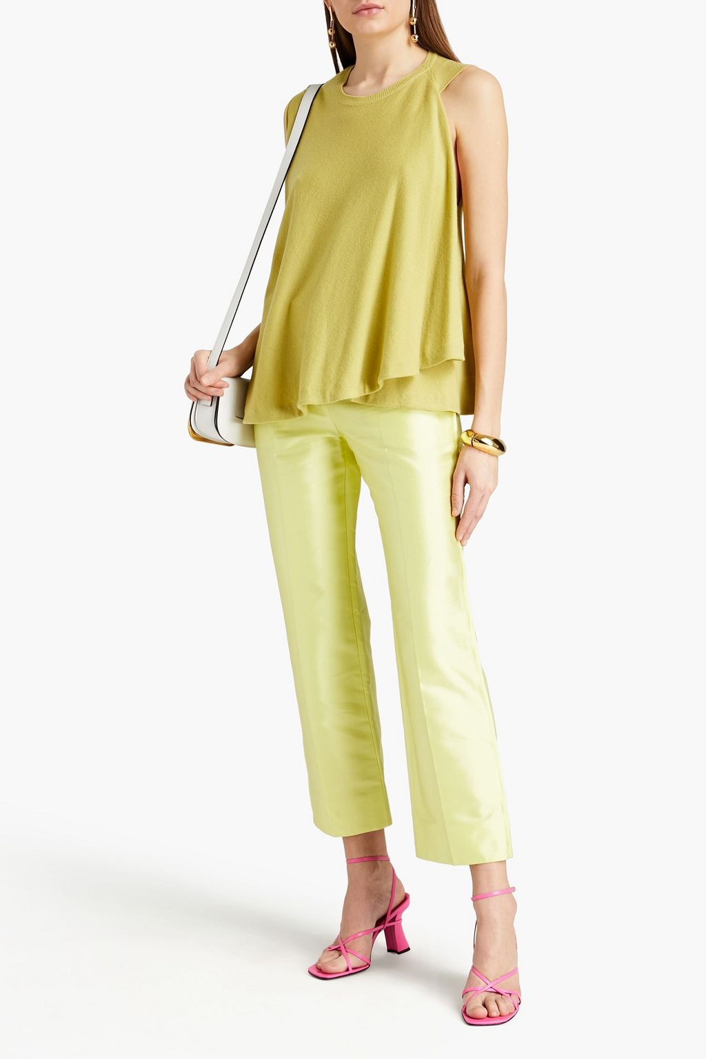 VALENTINO GARAVANI Cropped cotton and silk-blend satin straight-leg pants