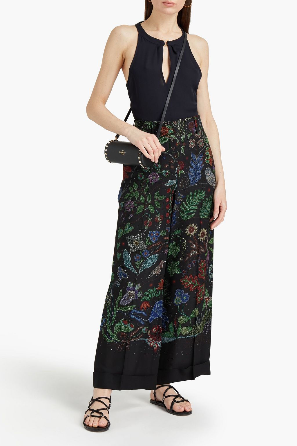 VALENTINO GARAVANI Hose mit weitem Bein aus Seiden-Crêpe mit floralem Print