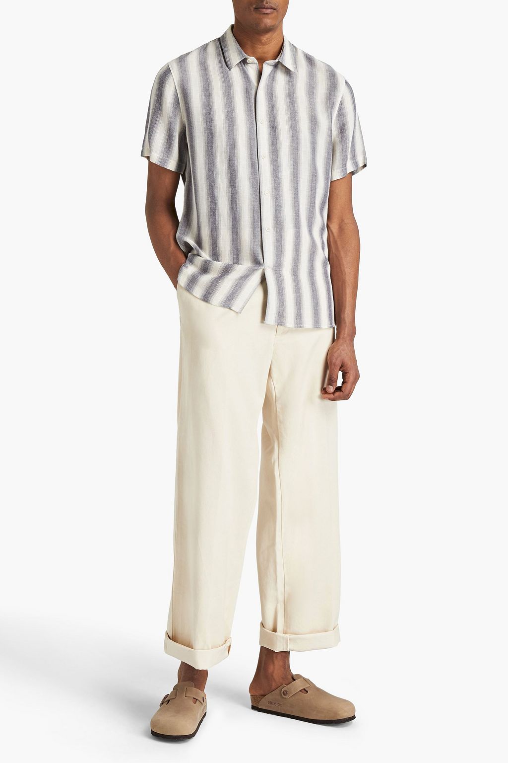 VINCE. Striped cotton-blend twill shirt