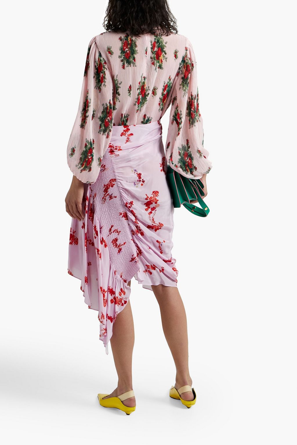 GANNI Floral-print plissé-georgette blouse