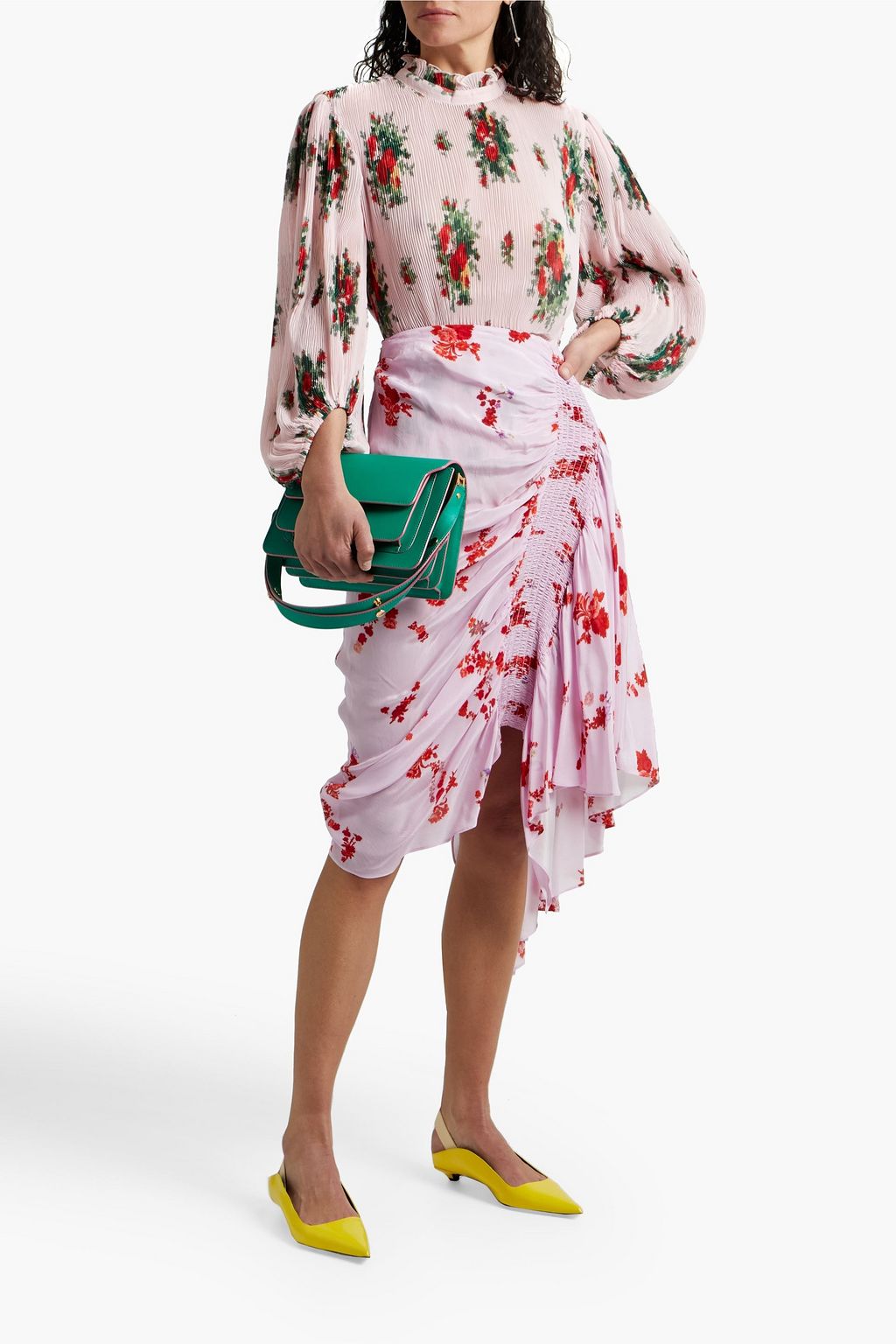 GANNI Floral-print plissé-georgette blouse