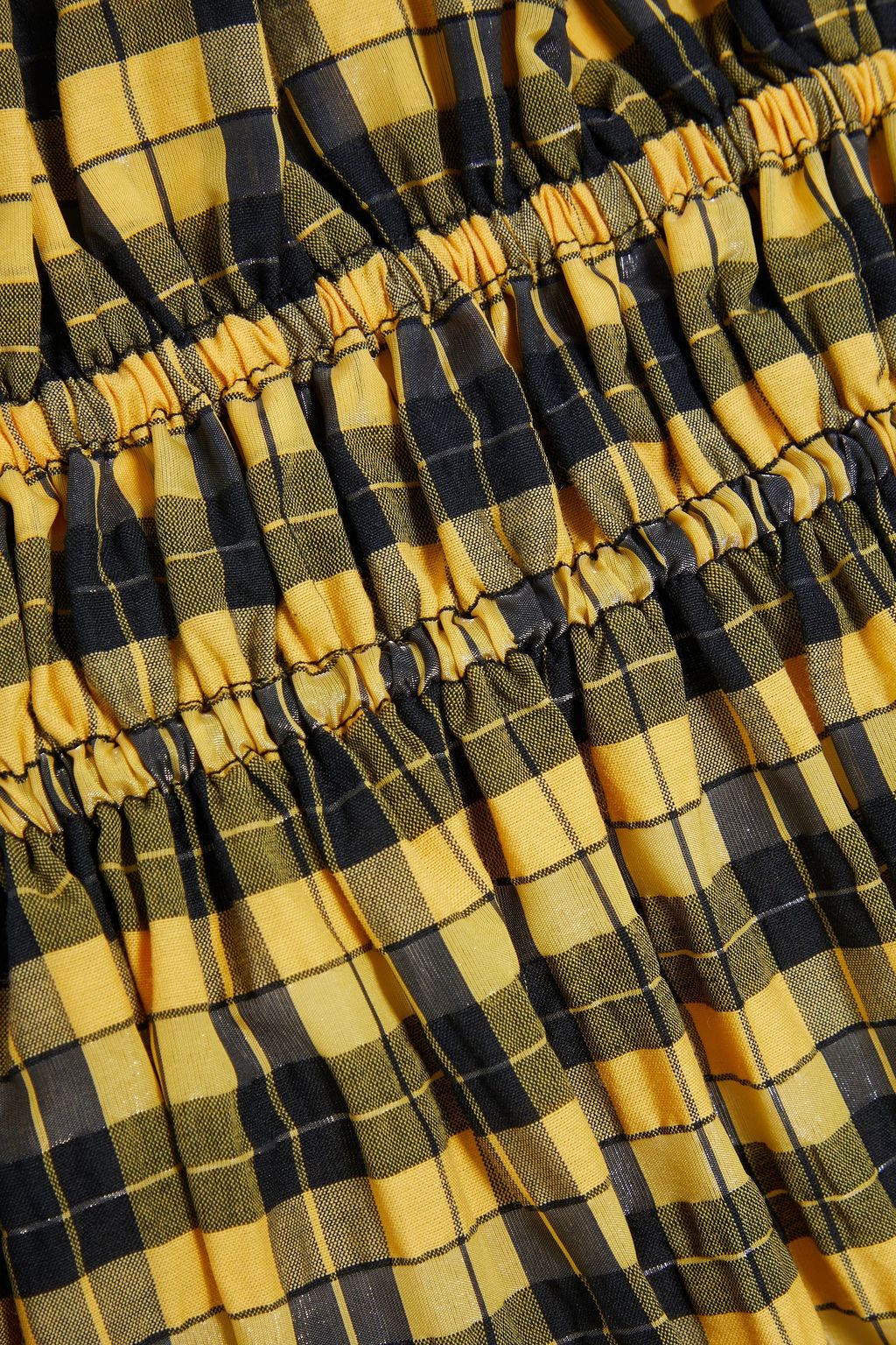 GANNI Shirred checked cotton-blend top