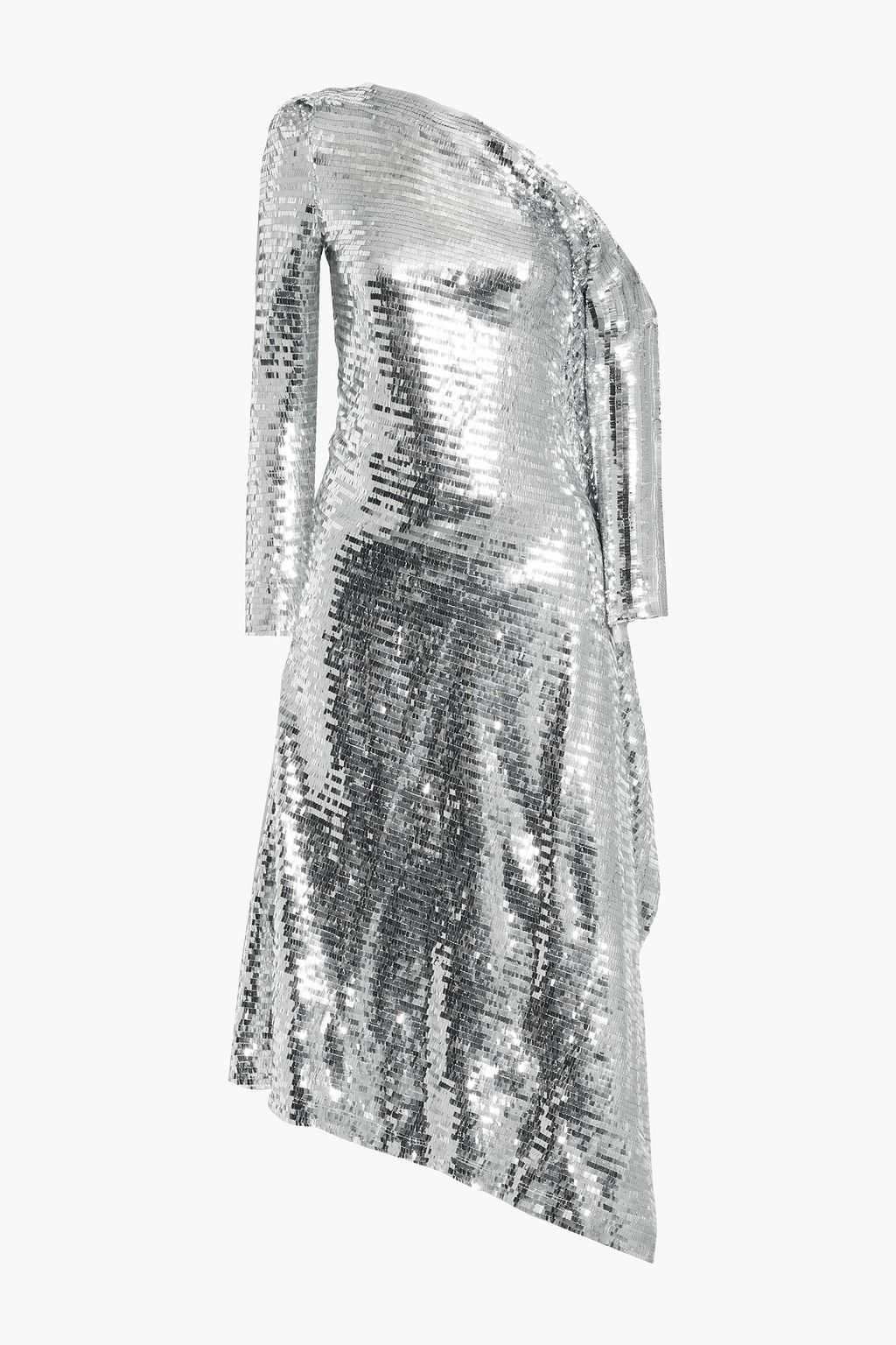 シルバー オフショルダー ドレープ入り スパンコール付き チュール ミディワンピース Roland Mouret The Outnet