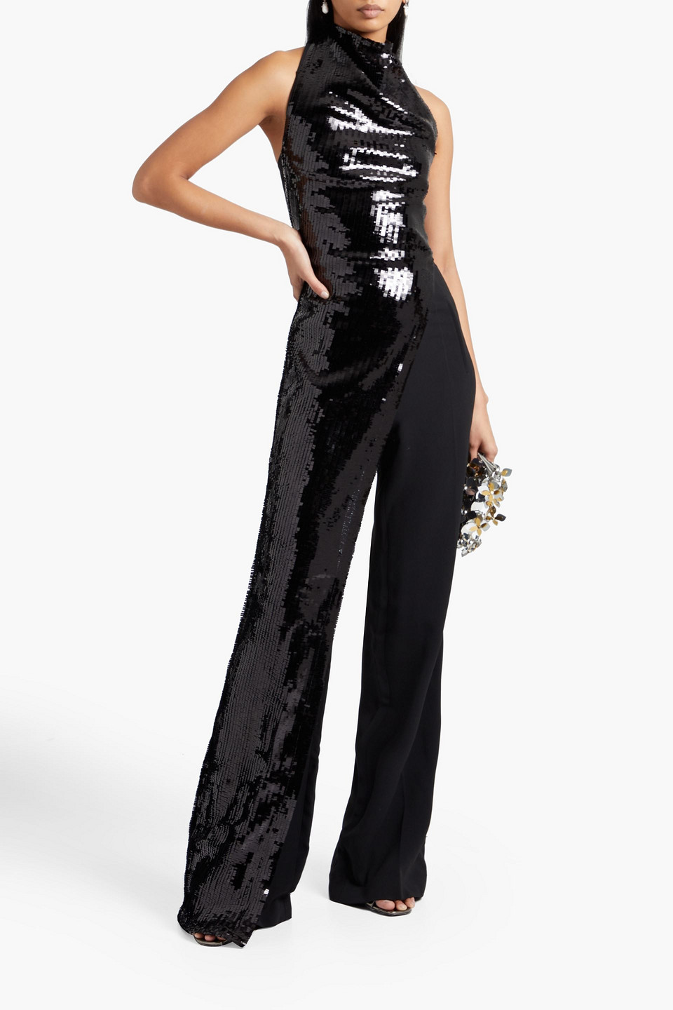Roland Mouret Santana Sequined Tulle And Crepe Halterneck Jumpsuit