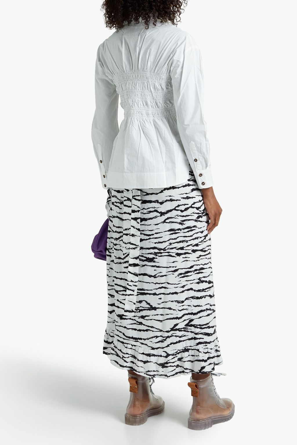 GANNI Shirred organic cotton-poplin shirt