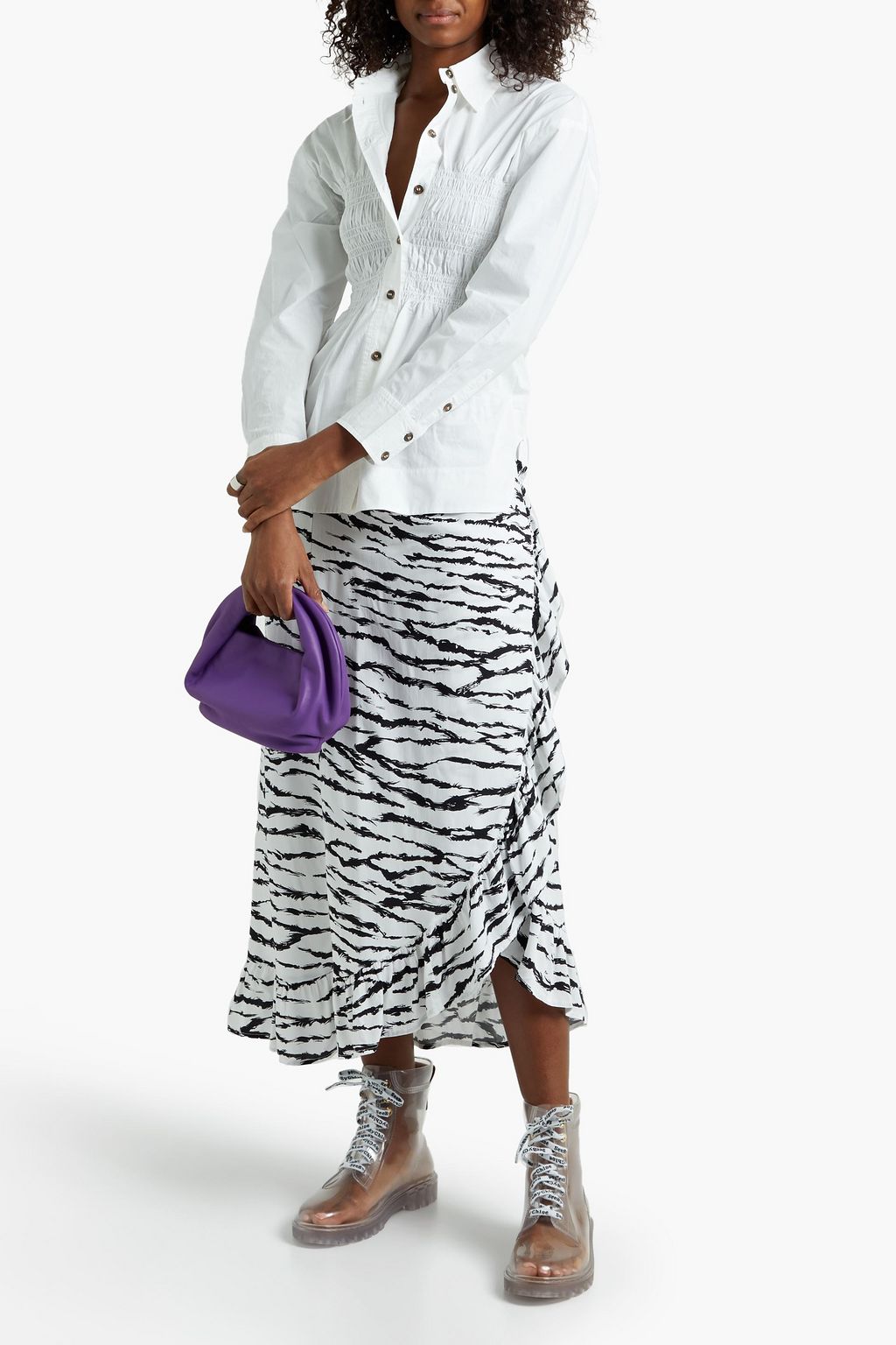 GANNI Shirred organic cotton-poplin shirt