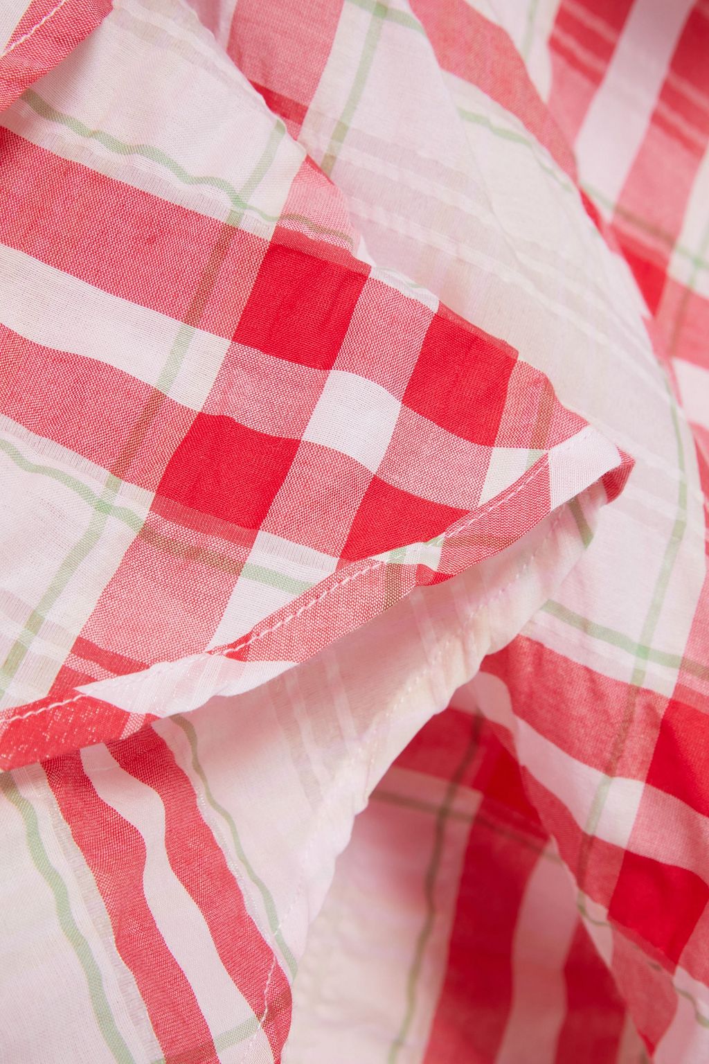 GANNI Asymmetric checked cotton-blend midi wrap skirt