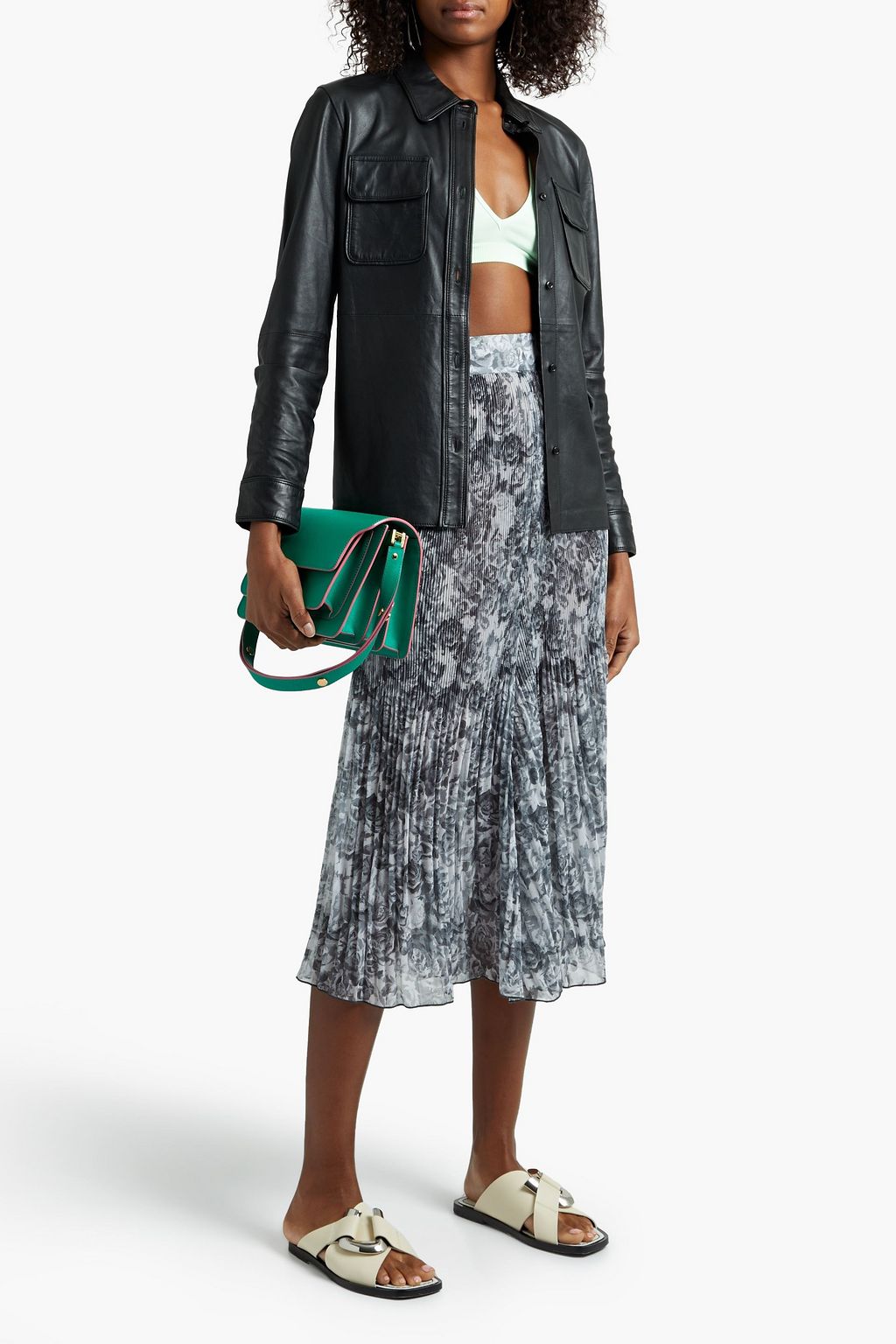 GANNI Floral-print plissé-chiffon midi skirt