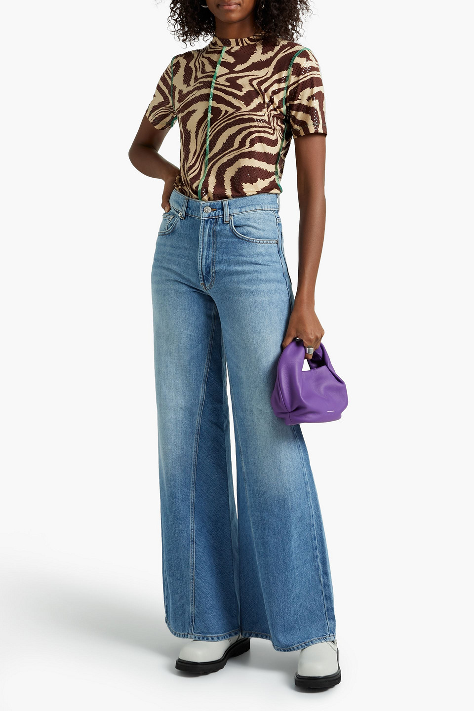 Ganni Faded High-rise Wide-leg Jeans In Light Denim