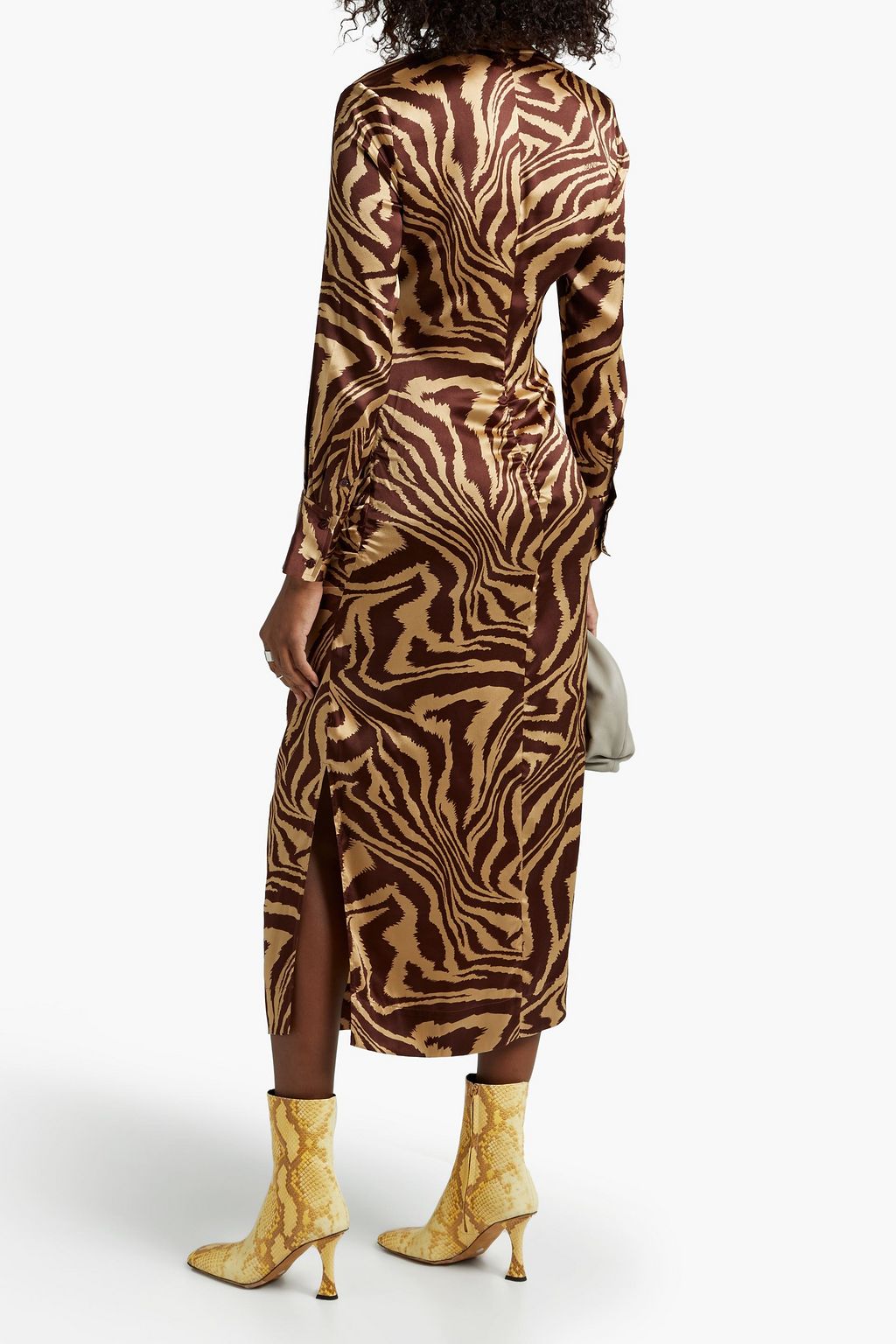 GANNI Pleated draped silk-blend satin midi dress