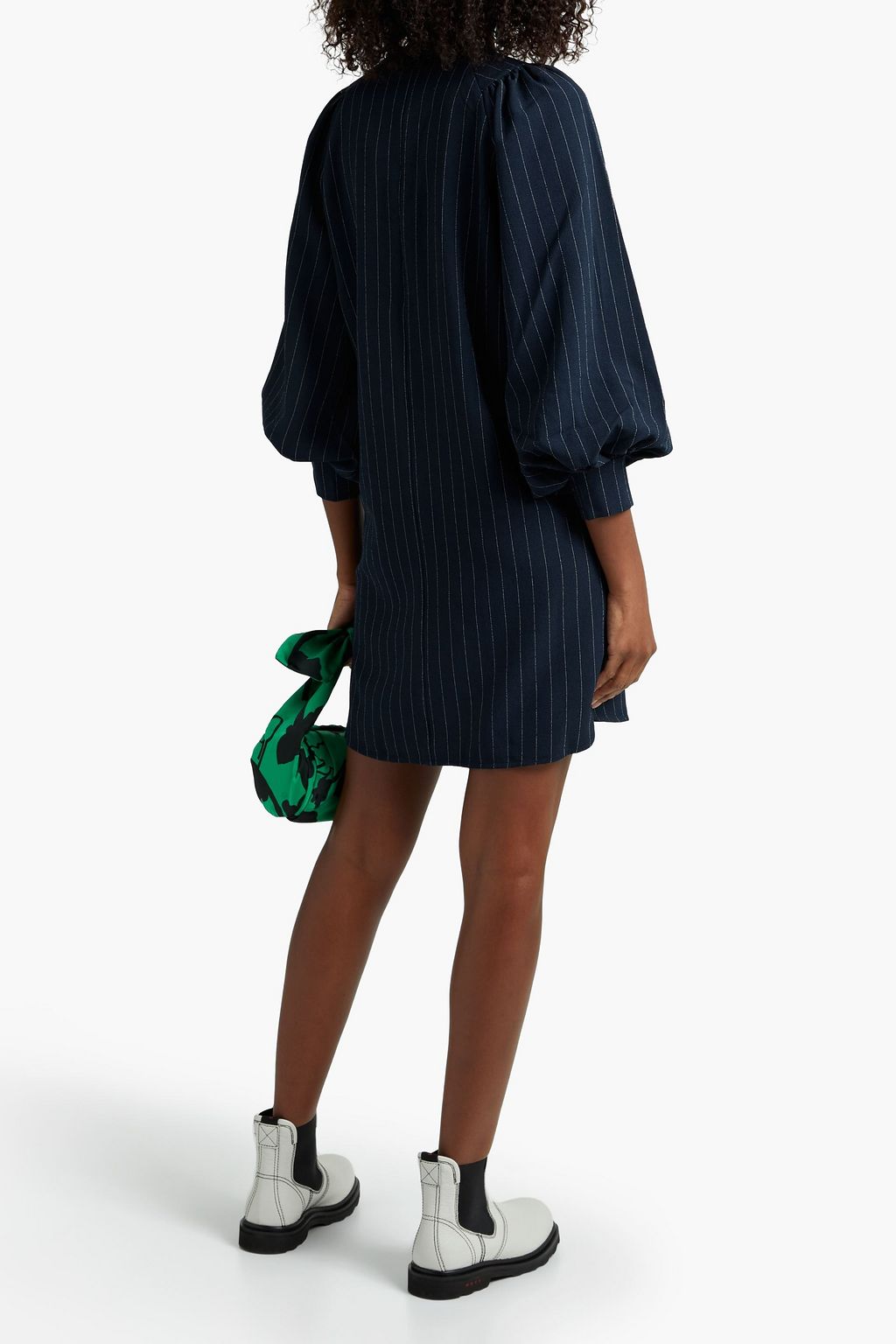 GANNI Gathered stretch-crepe mini dress