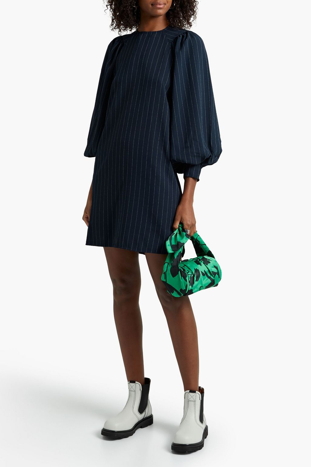 GANNI Gathered stretch-crepe mini dress