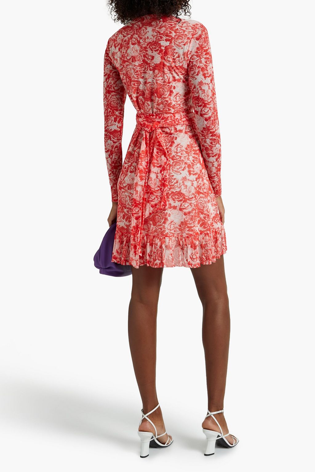 GANNI Ruffle-trimmed floral-print mesh mini wrap dress