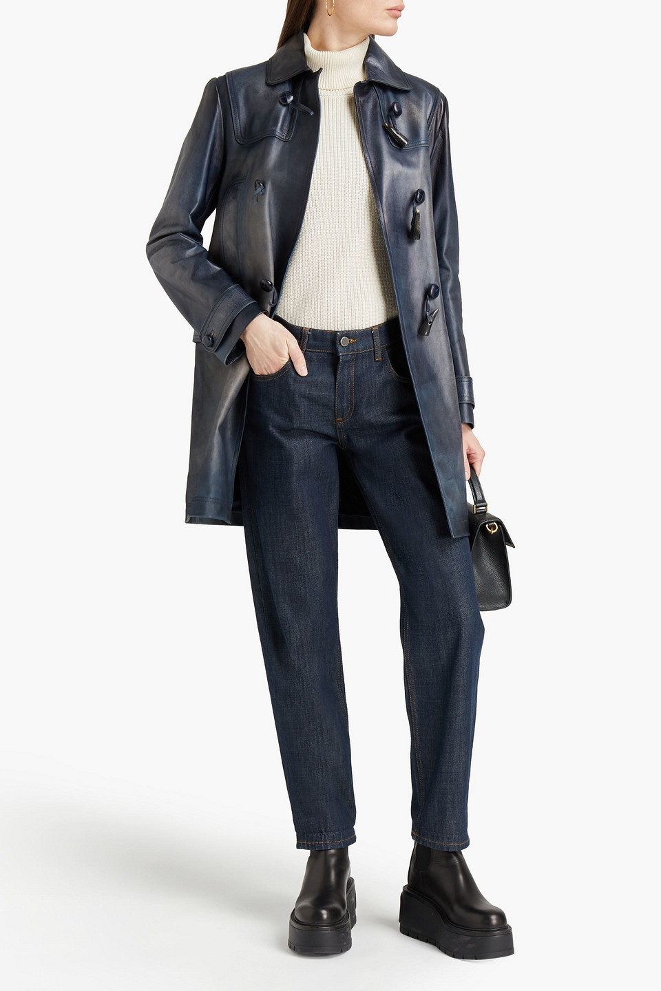 Valentino Distressed Leather Coat In Blue