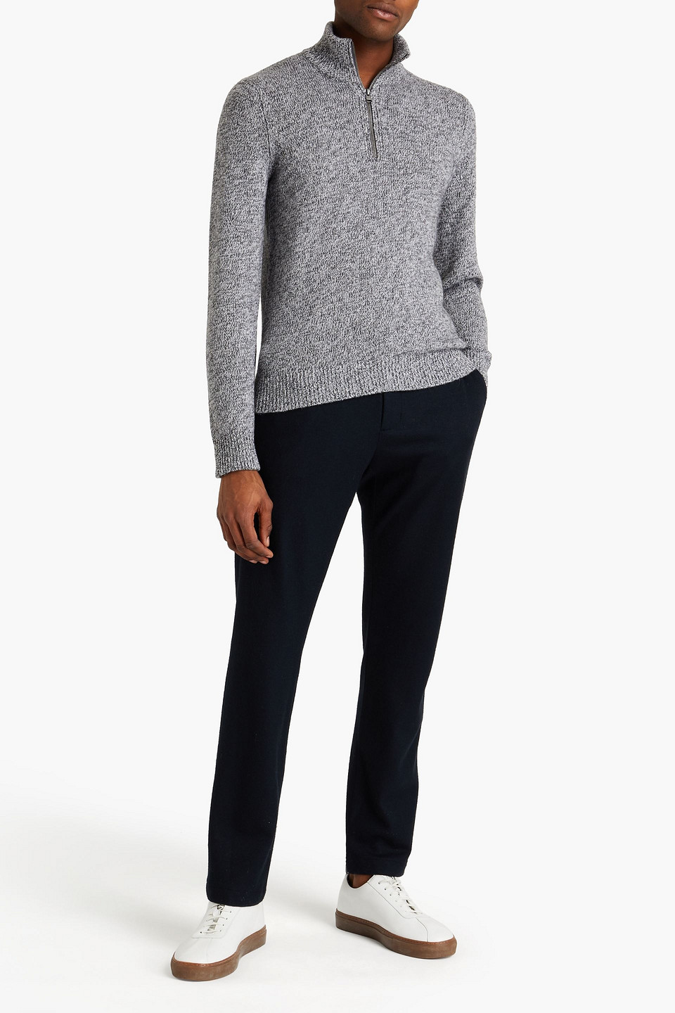 Vince . Man Mélange Wool And Cashmere-blend Half-zip Jumper