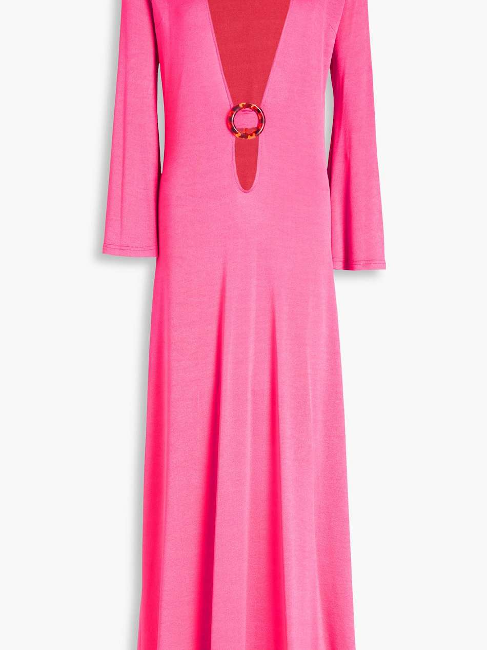 lin cutout buckle-embellished satin-jersey maxi dress
