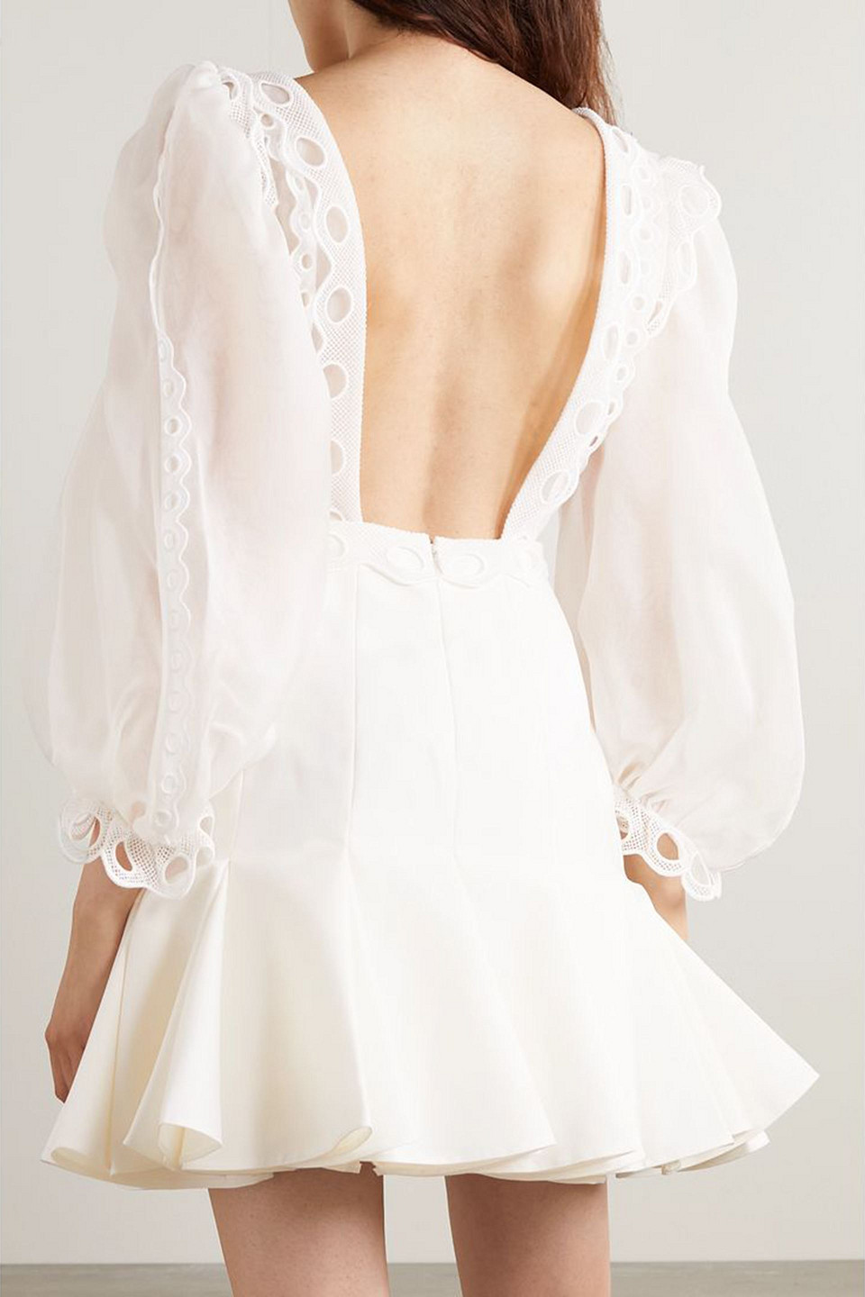 Rime Arodaky Oia Backless Silk-organza, Grain De Poudre And Broderie Anglaise Cotton Mini Dress In Ivory