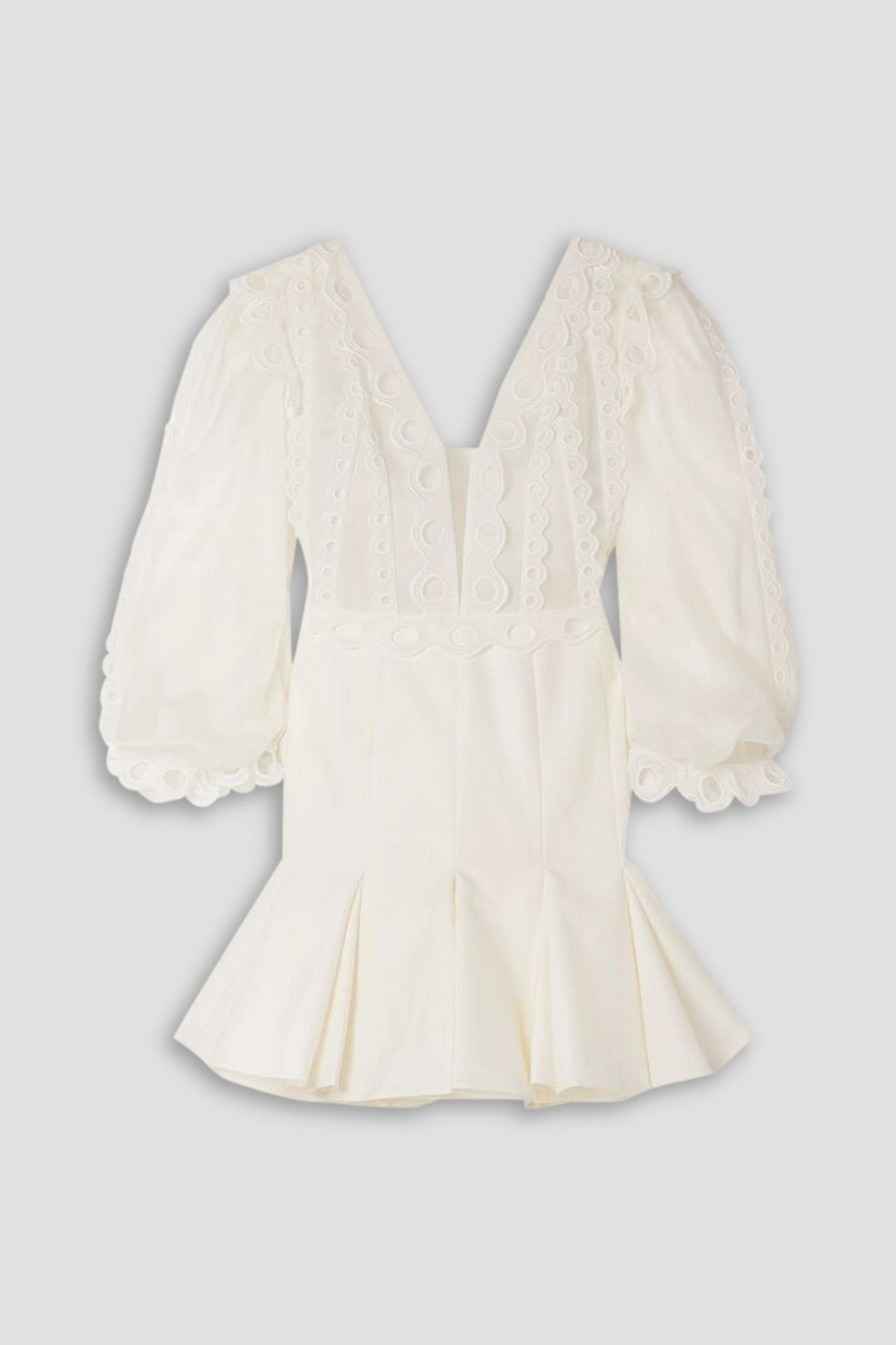 Rime Arodaky Oia Backless Silk-organza, Grain De Poudre And Broderie Anglaise Cotton Mini Dress In Ivory