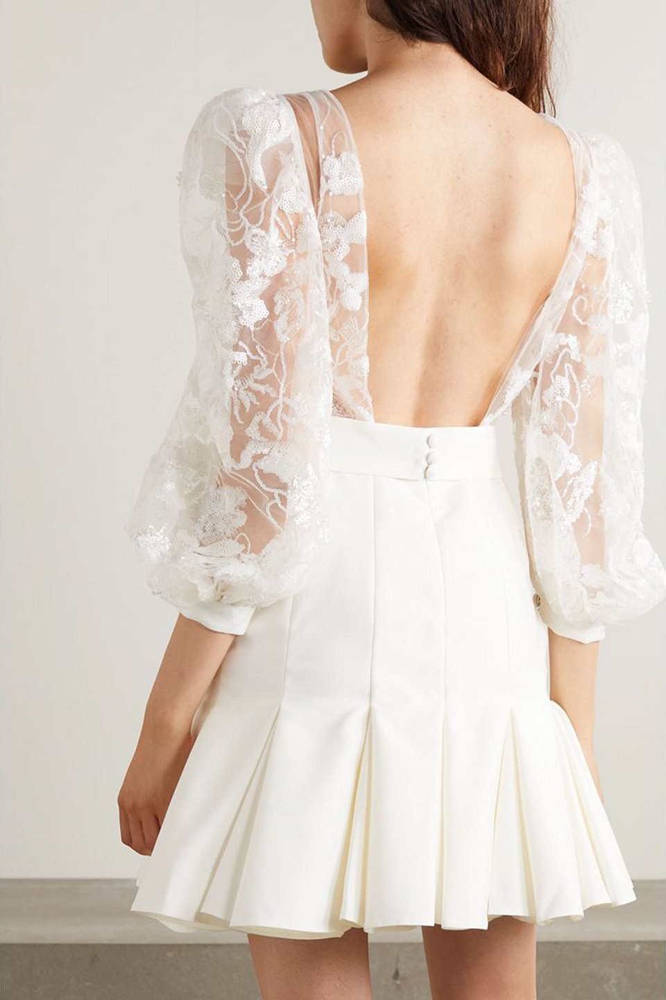 Rime Arodaky Amalfi Open-back Grain De Poudre And Embellished Tulle Mini Dress In Ivory