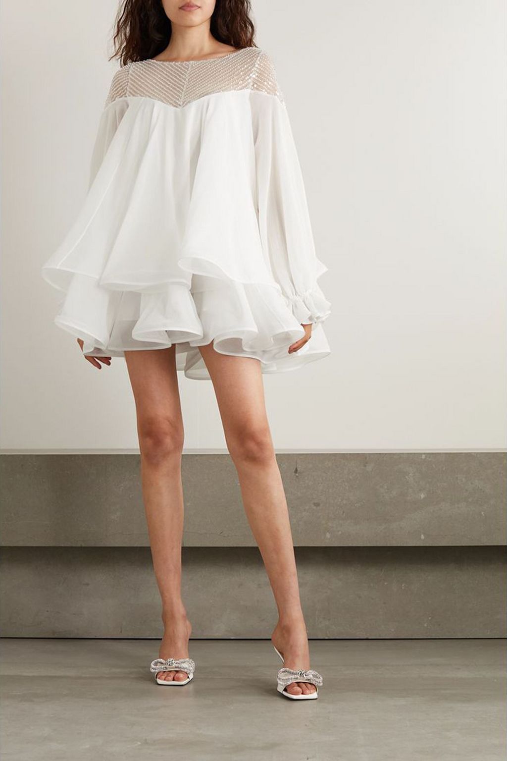 RIME ARODAKY Mar layered ruffled bead-embellished tulle and silk-organza mini dress