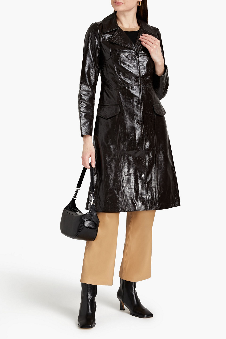 Dodo Bar Or Giada Croc-effect Leather Coat In Black