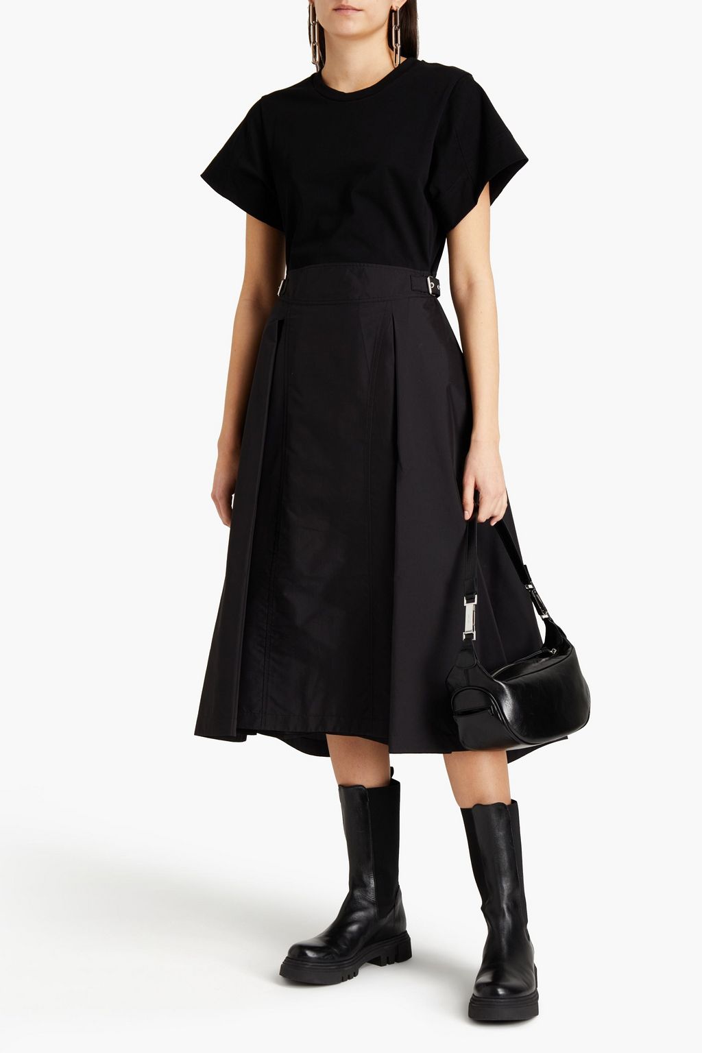 3.1 PHILLIP LIM Jersey-paneled pleated cotton-poplin midi dress