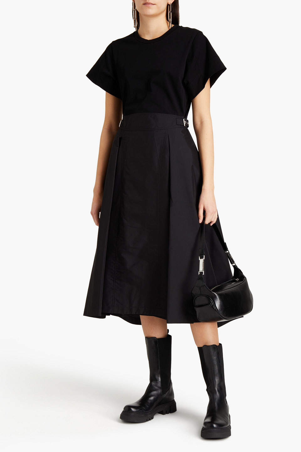Shop 3.1 Phillip Lim Jersey-paneled Pleated Cotton-poplin Midi Dress In Black
