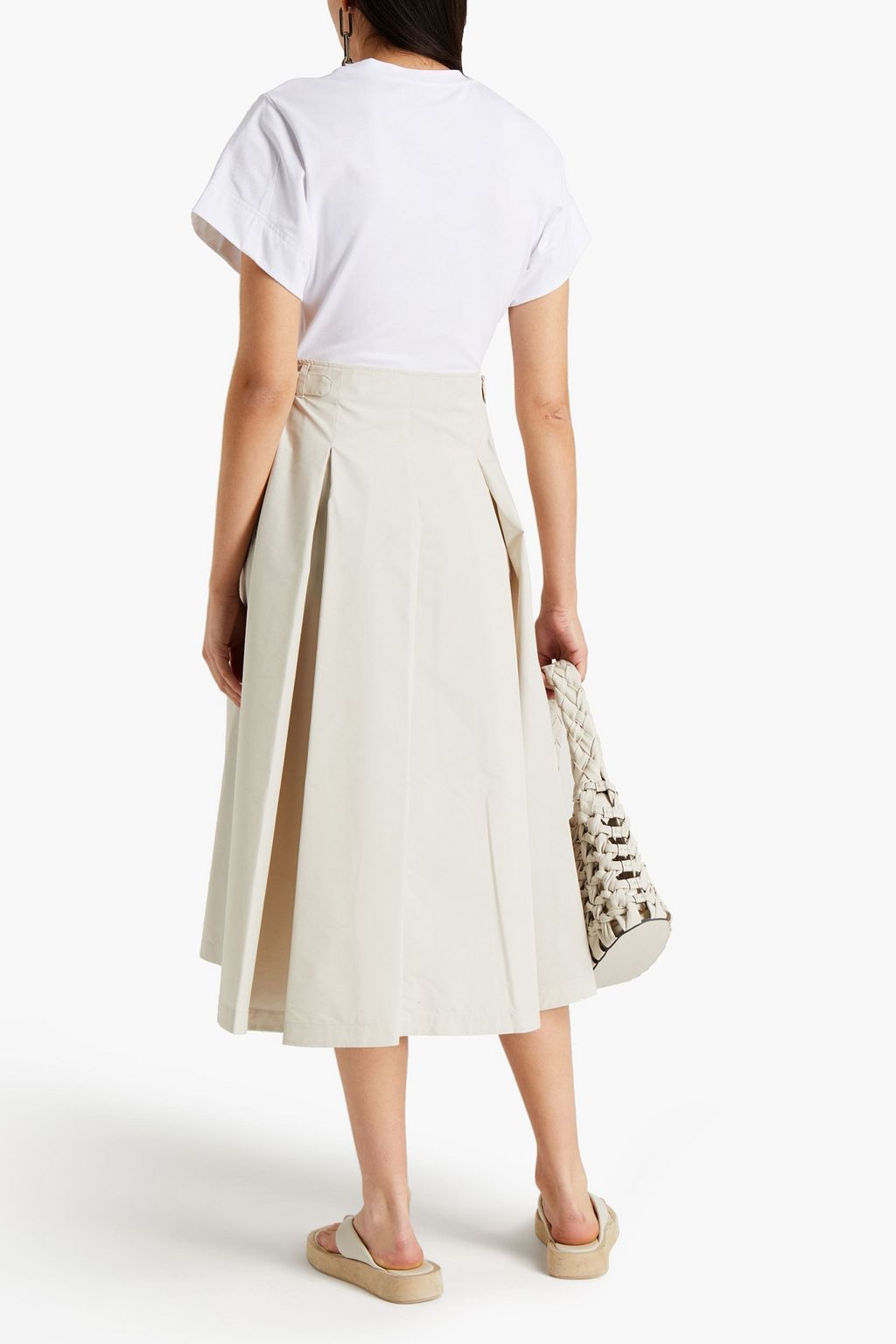 3.1 PHILLIP LIM Jersey-paneled pleated cotton-poplin midi dress