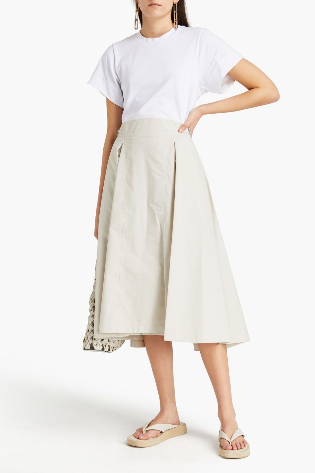 3.1 PHILLIP LIM Jersey-paneled pleated cotton-poplin midi dress