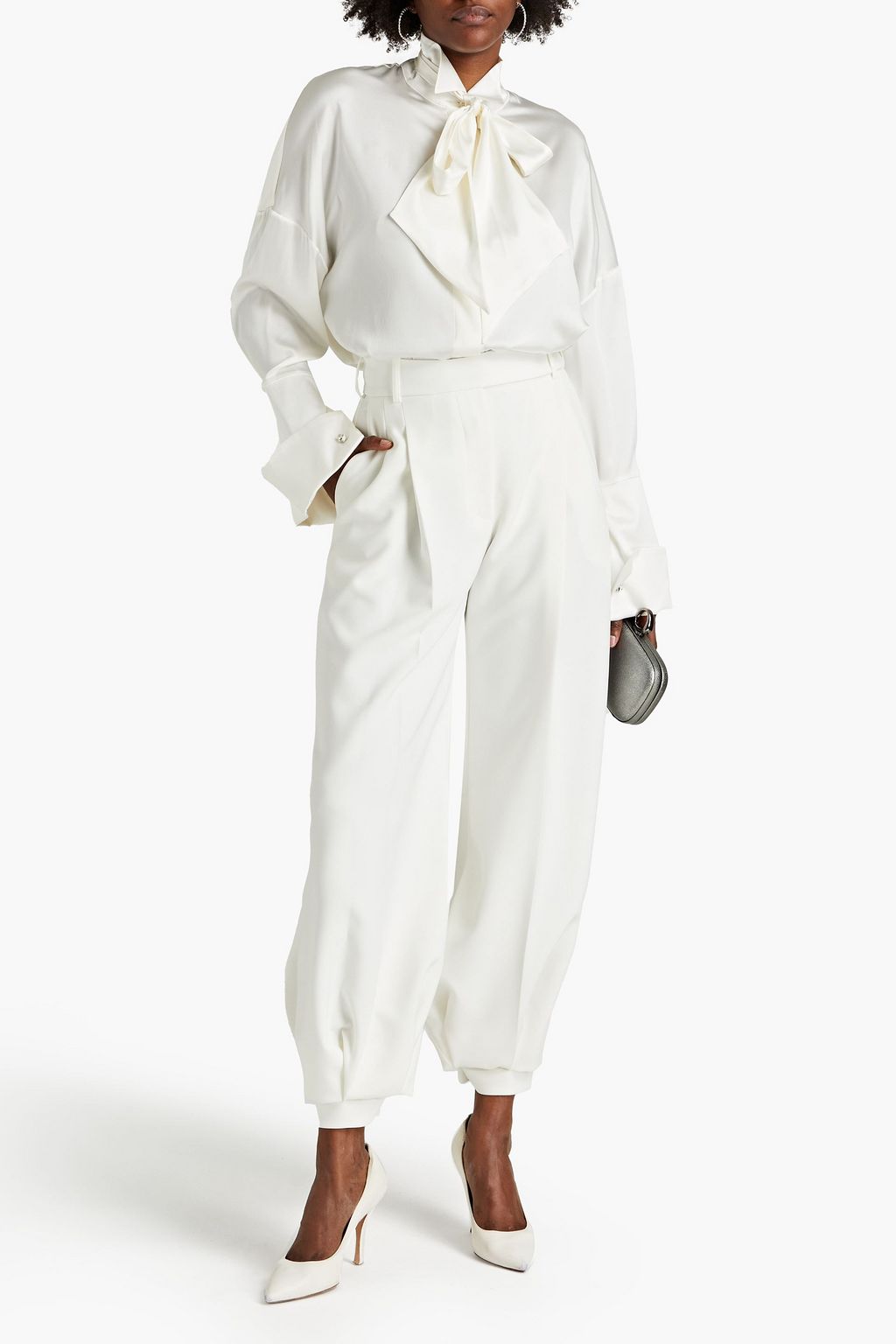 ALEXANDRE VAUTHIER Oversized pussy-bow silk-blend satin shirt