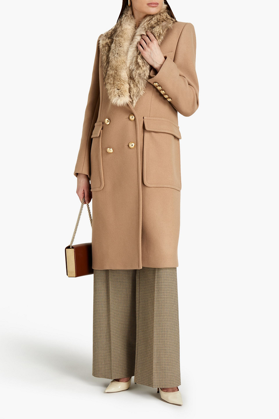 Alexandre Vauthier Double-breasted Shearling-trimmed Wool-blend Felt Coat In Brown