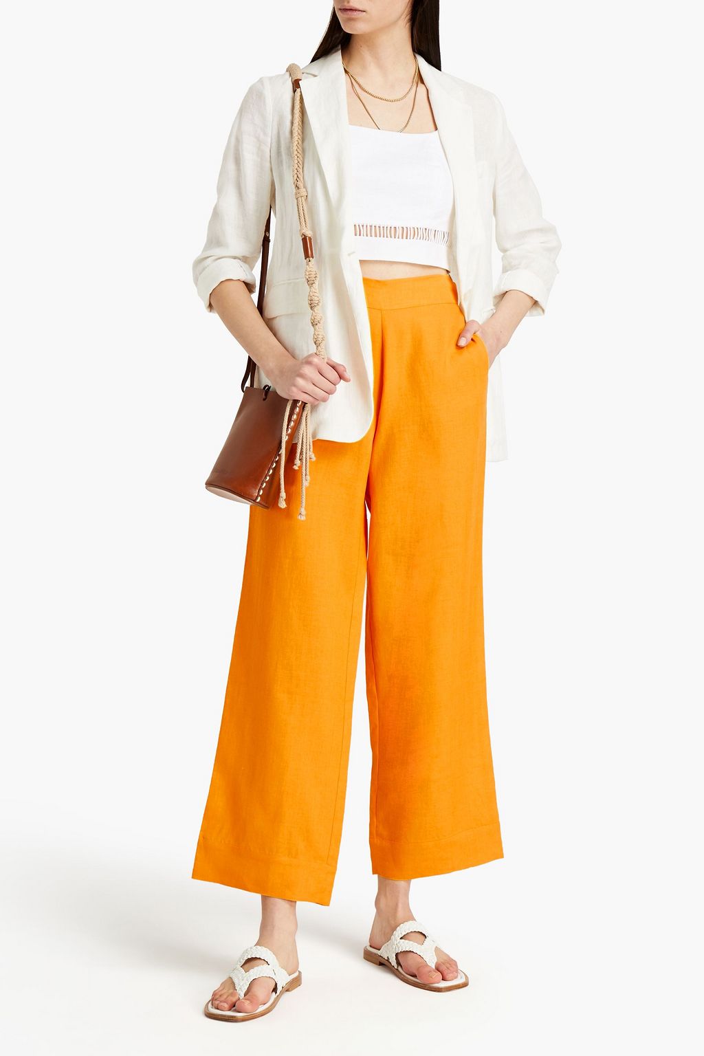ASCENO The London cropped organic linen wide-leg pants