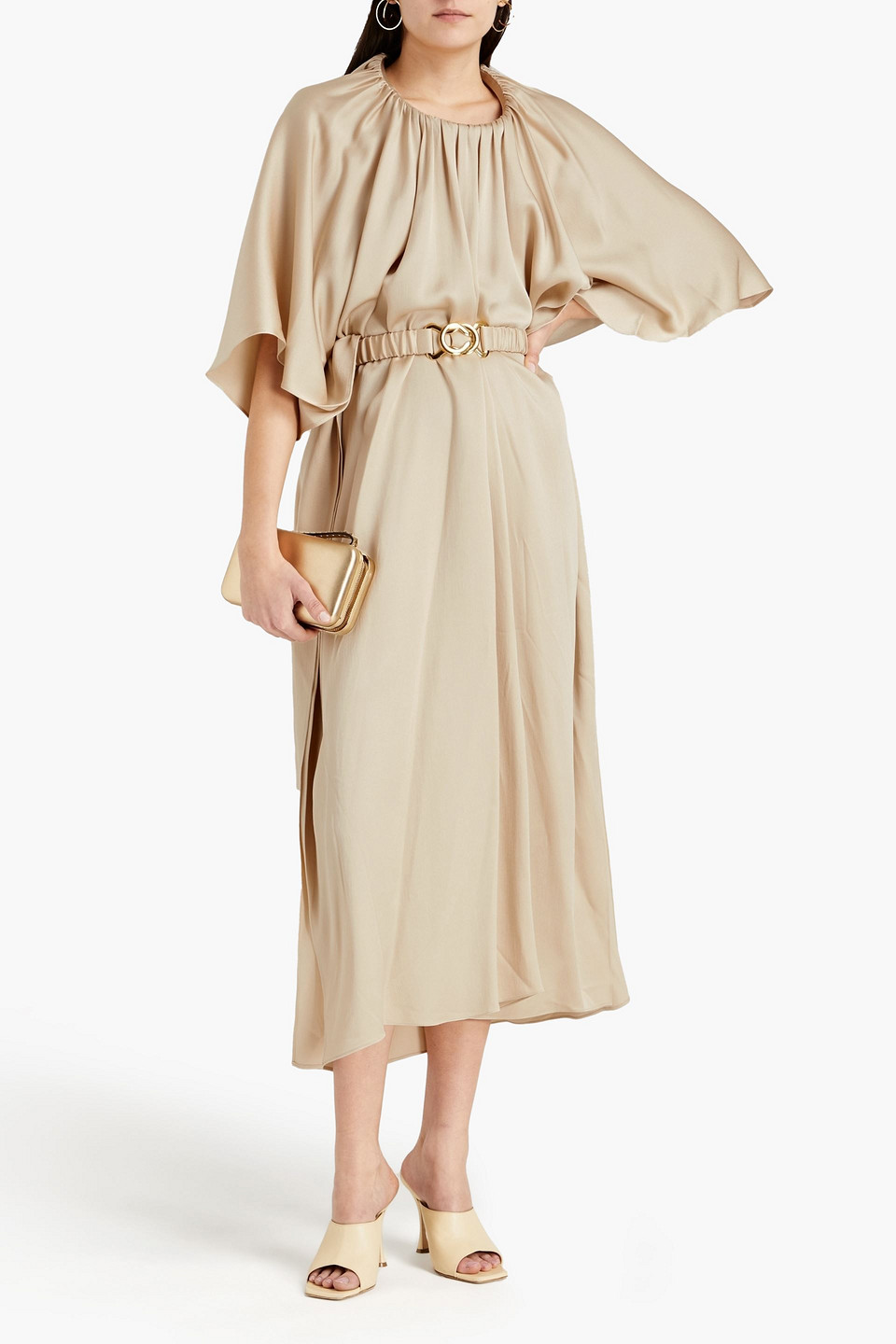 Dodo Bar Or Julie Belted Draped Satin-crepe Midi Dress
