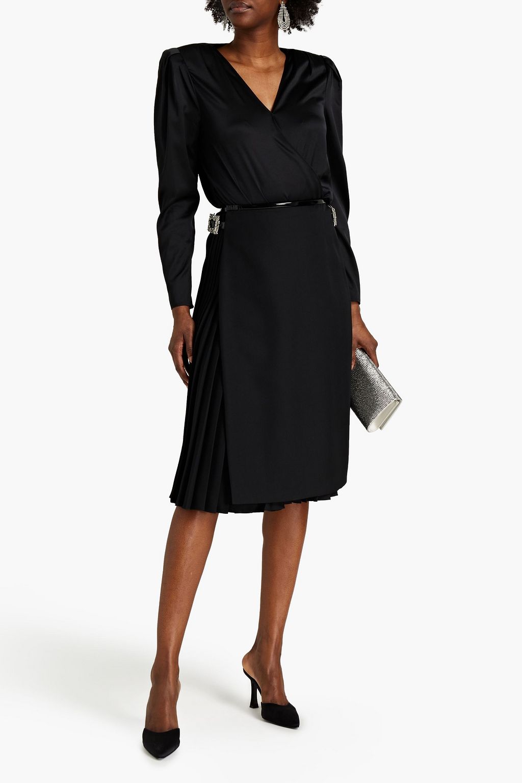 ALEXANDRE VAUTHIER Embellished pleated wool-crepe wrap skirt