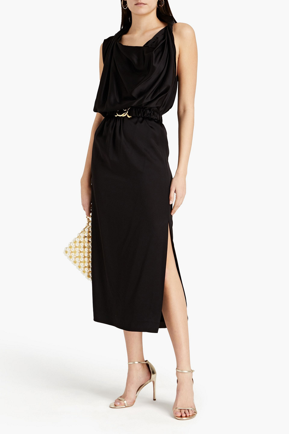 Dodo Bar Or Orian Belted Draped Satin-crepe Midi Dress