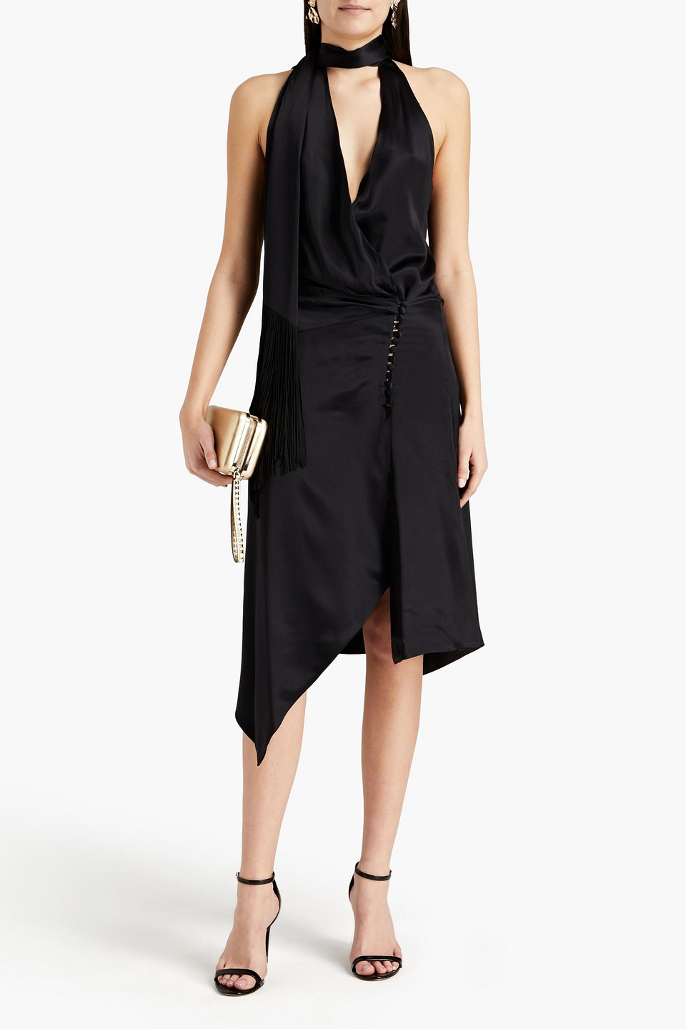 Dodo Bar Or Olla Draped Silk-satin Halterneck Midi Wrap Dress In Black