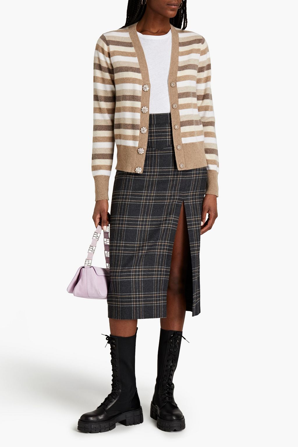 GANNI Striped cashmere cardigan