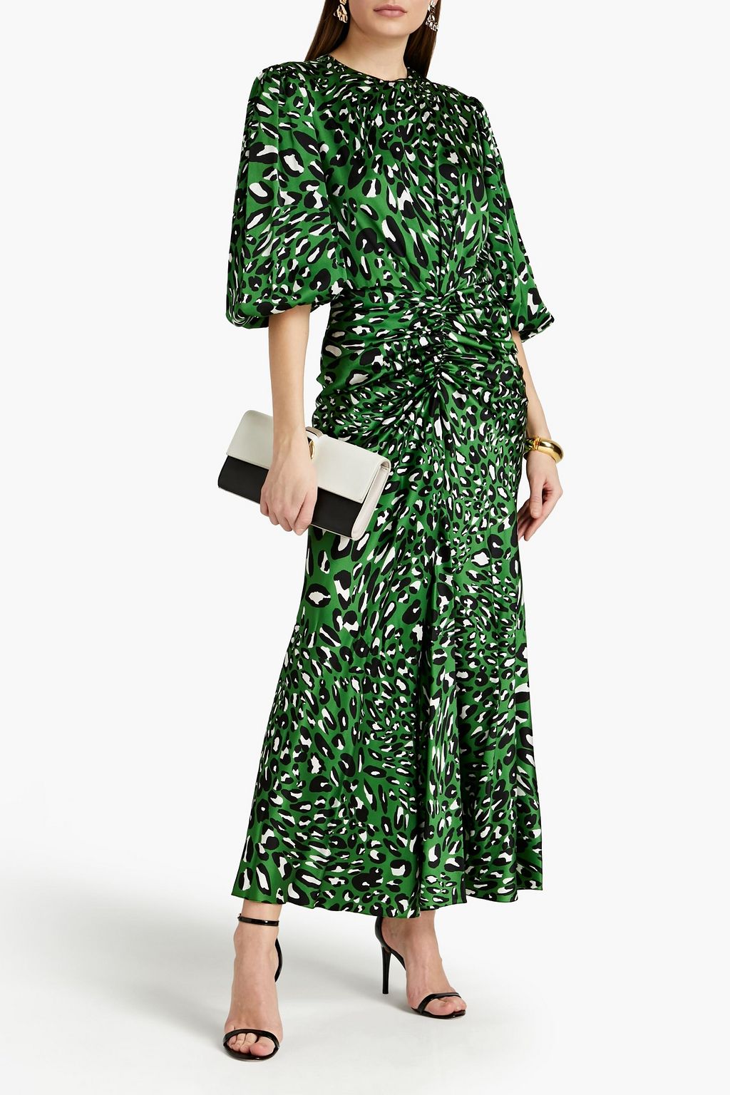 ALEXANDRE VAUTHIER Ruched leopard-print stretch-silk satin maxi dress