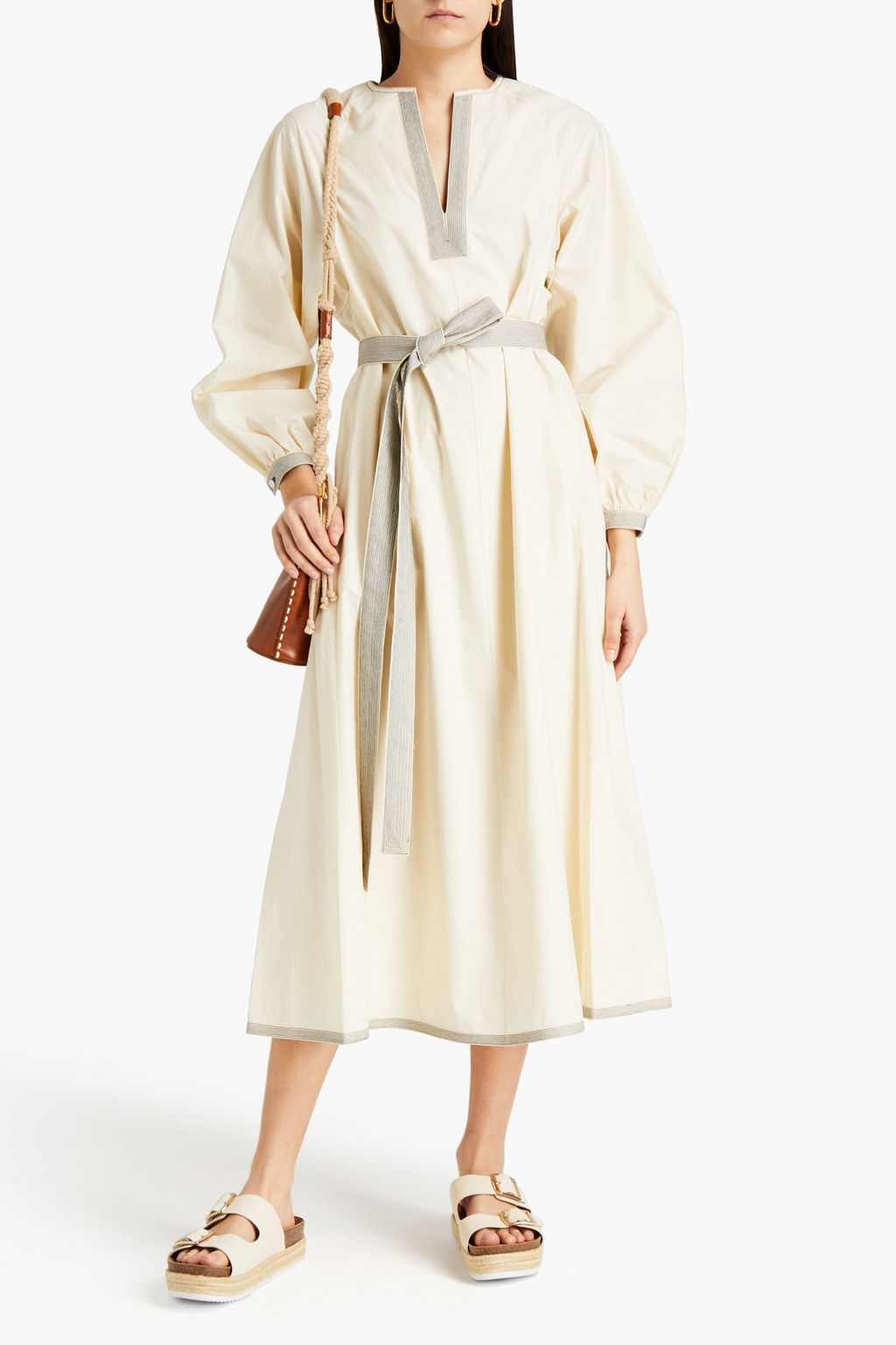 TORY BURCH Belted cotton-poplin midi dress