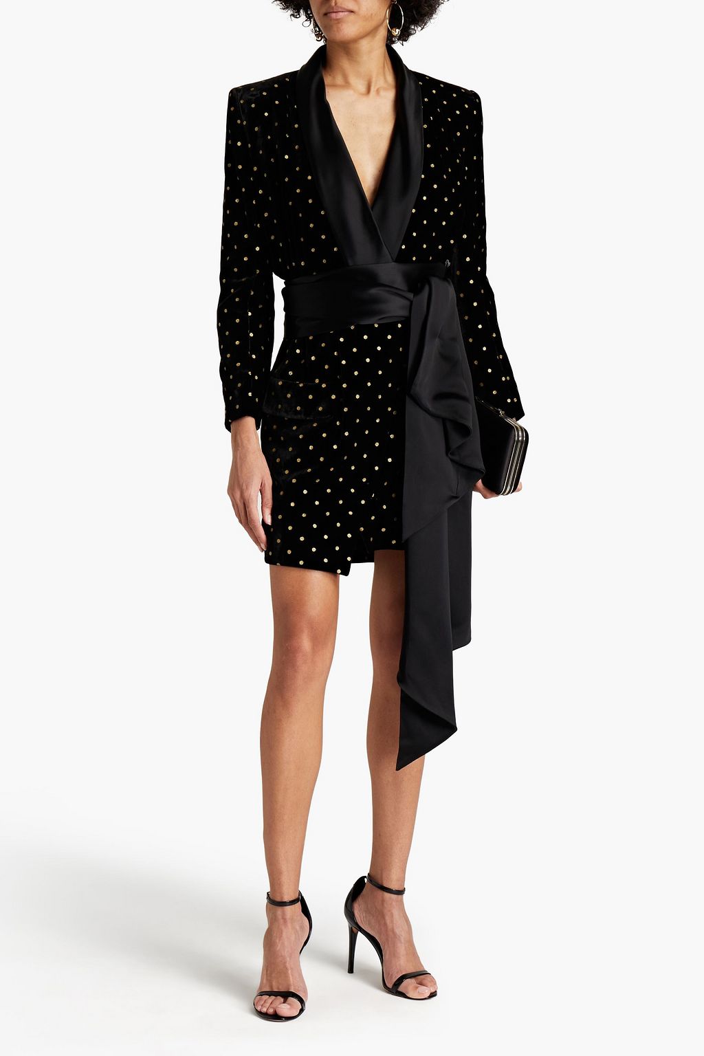 ALEXANDRE VAUTHIER Satin-trimmed glittered velvet mini wrap dress