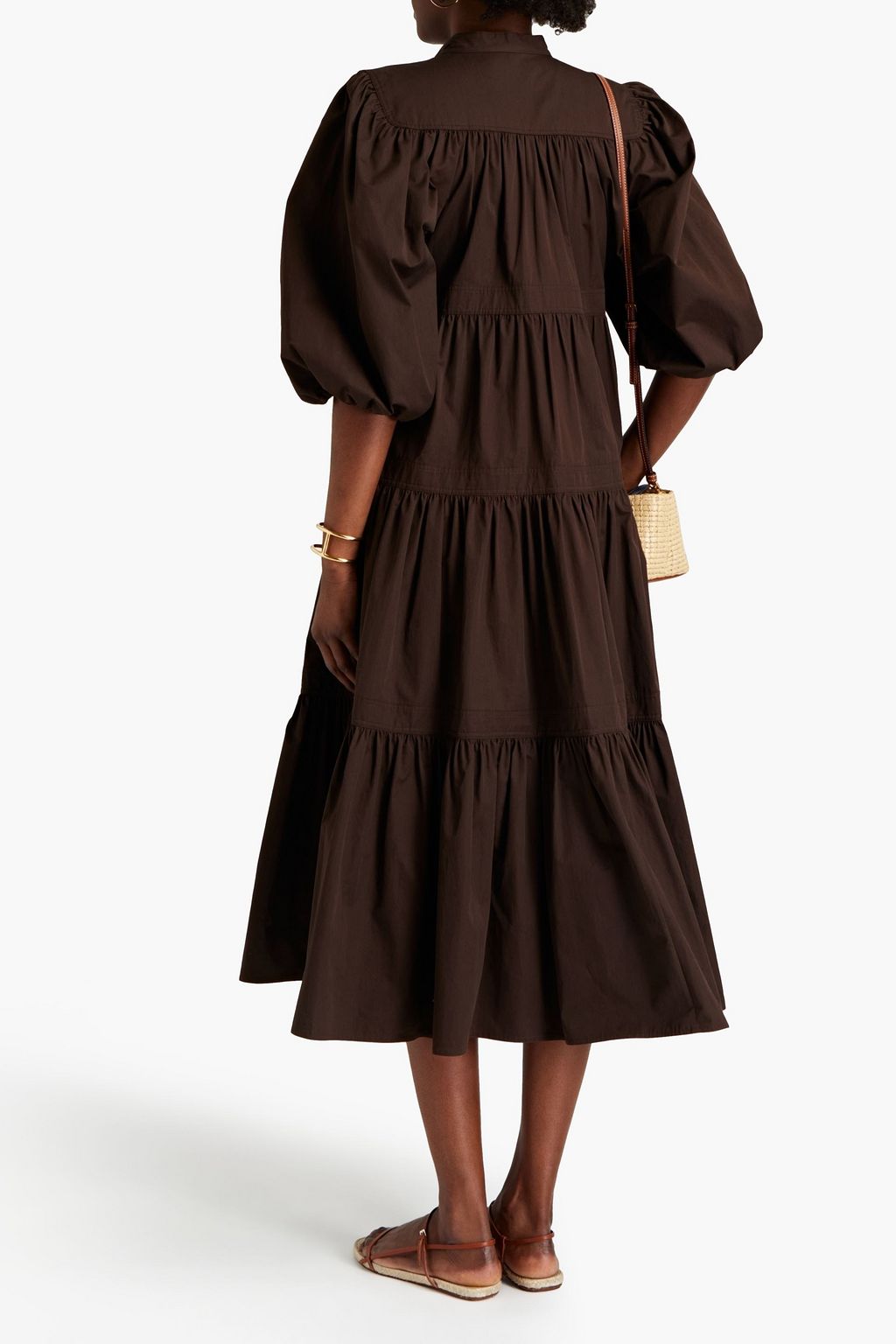 TORY BURCH Gathered cotton-poplin midi dress