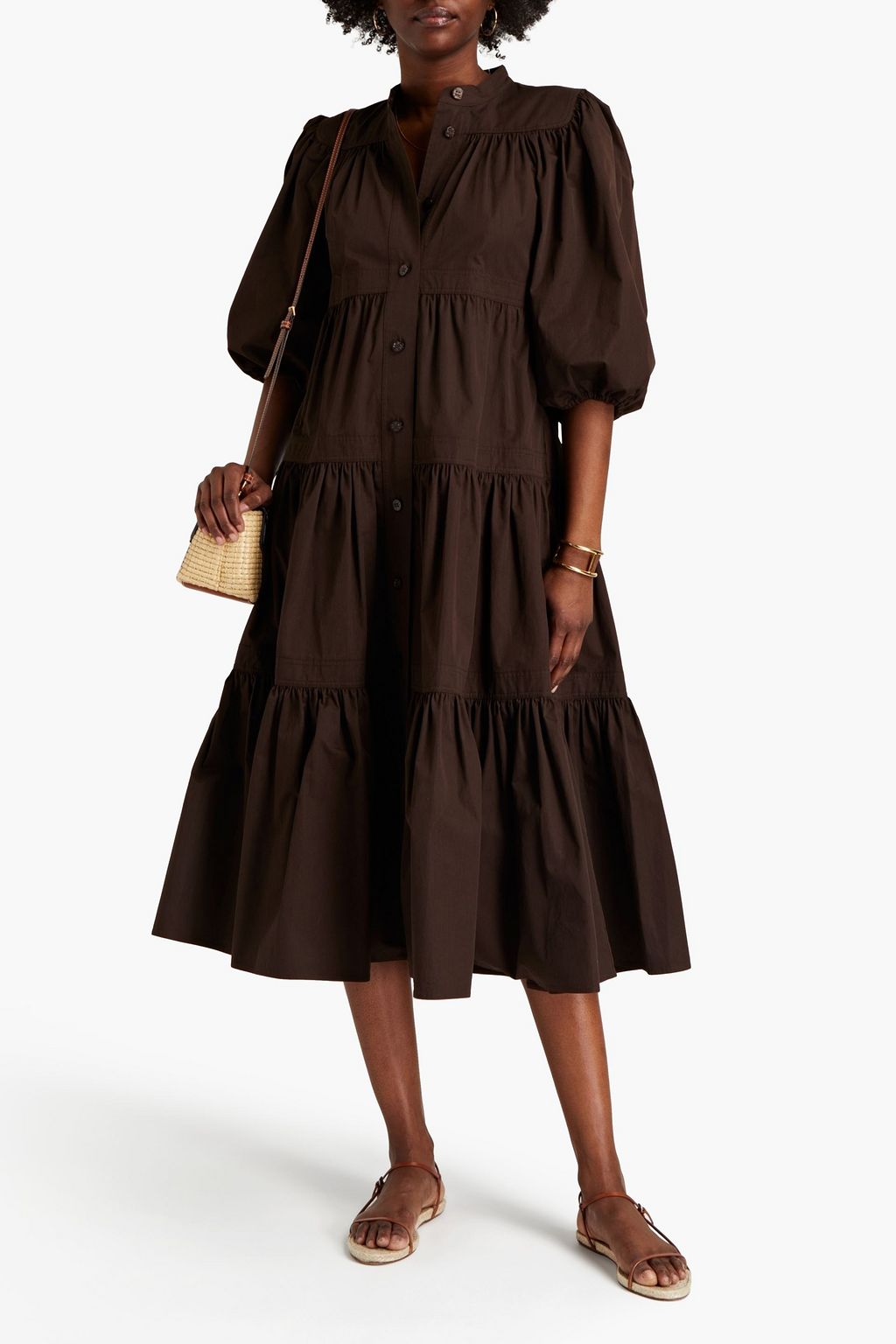 TORY BURCH Gathered cotton-poplin midi dress