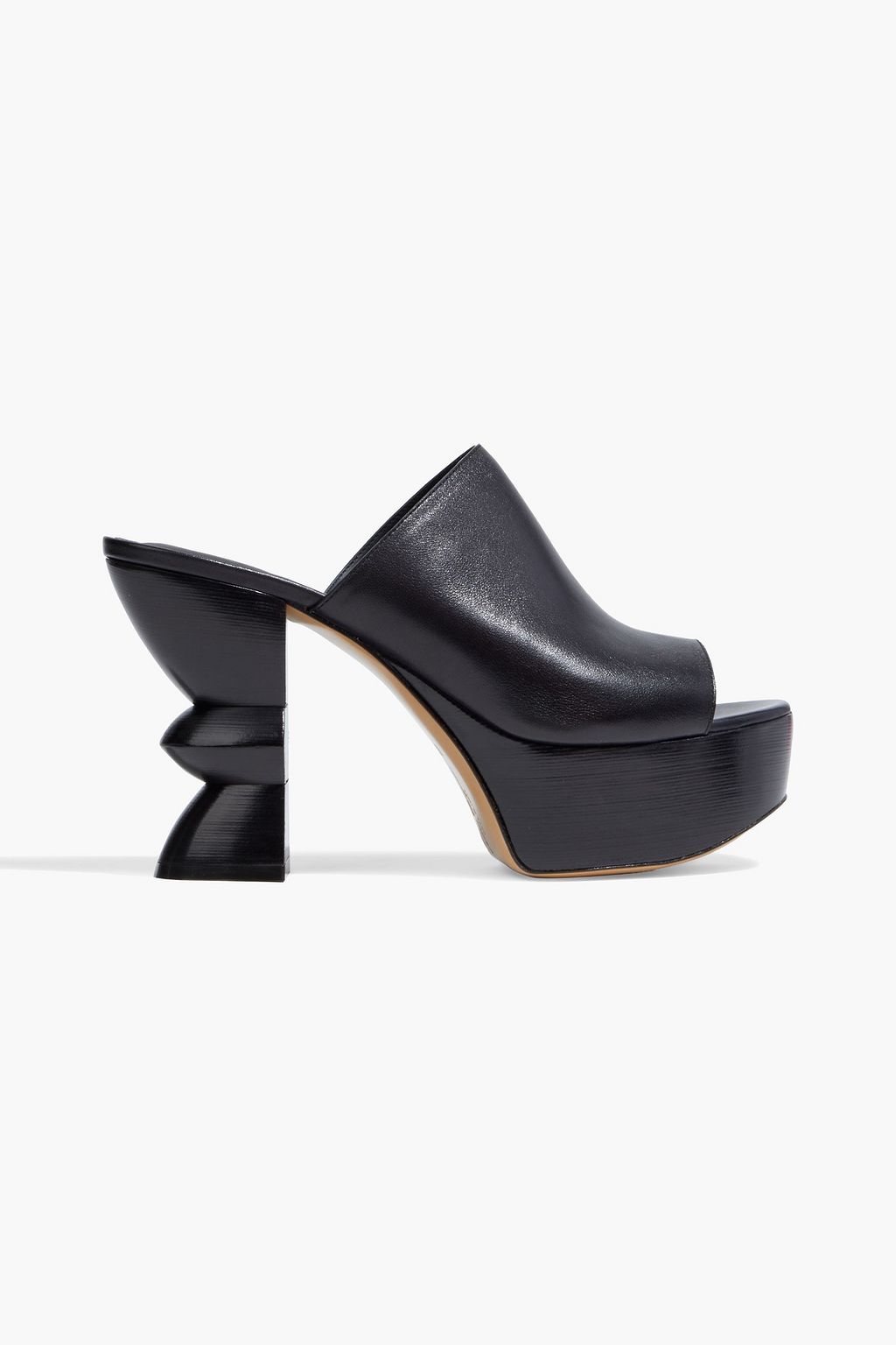 black leather platform mules