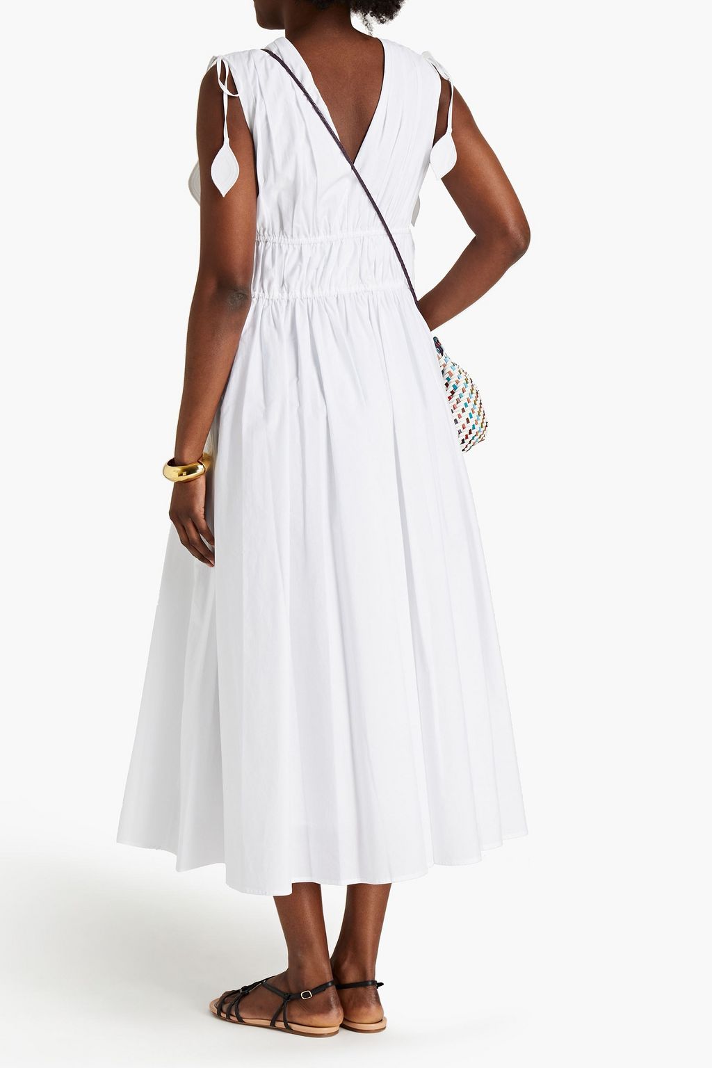 TORY BURCH Gathered cotton-poplin midi dress