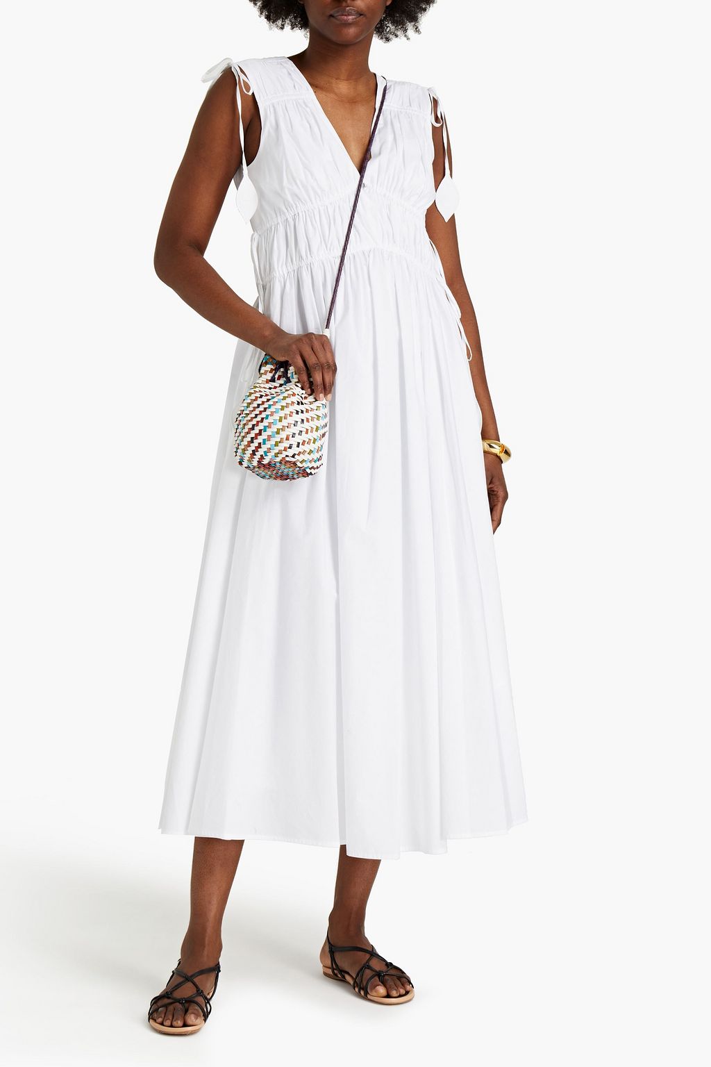 TORY BURCH Gathered cotton-poplin midi dress