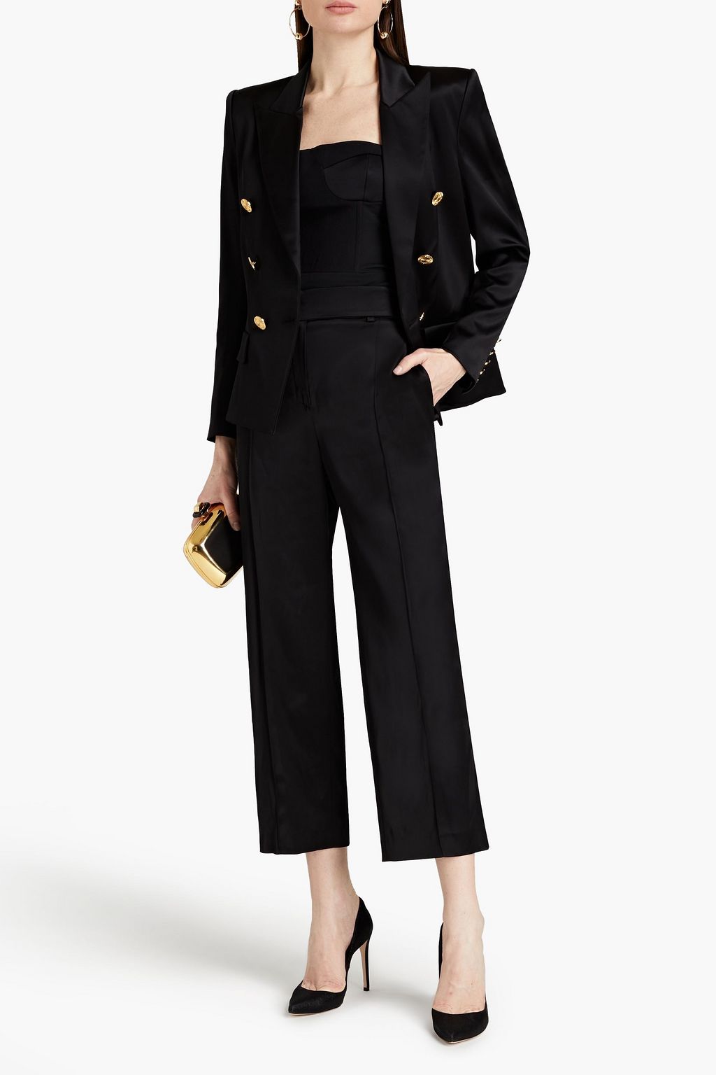 ALEXANDRE VAUTHIER Double-breasted embellished stretch-satin blazer