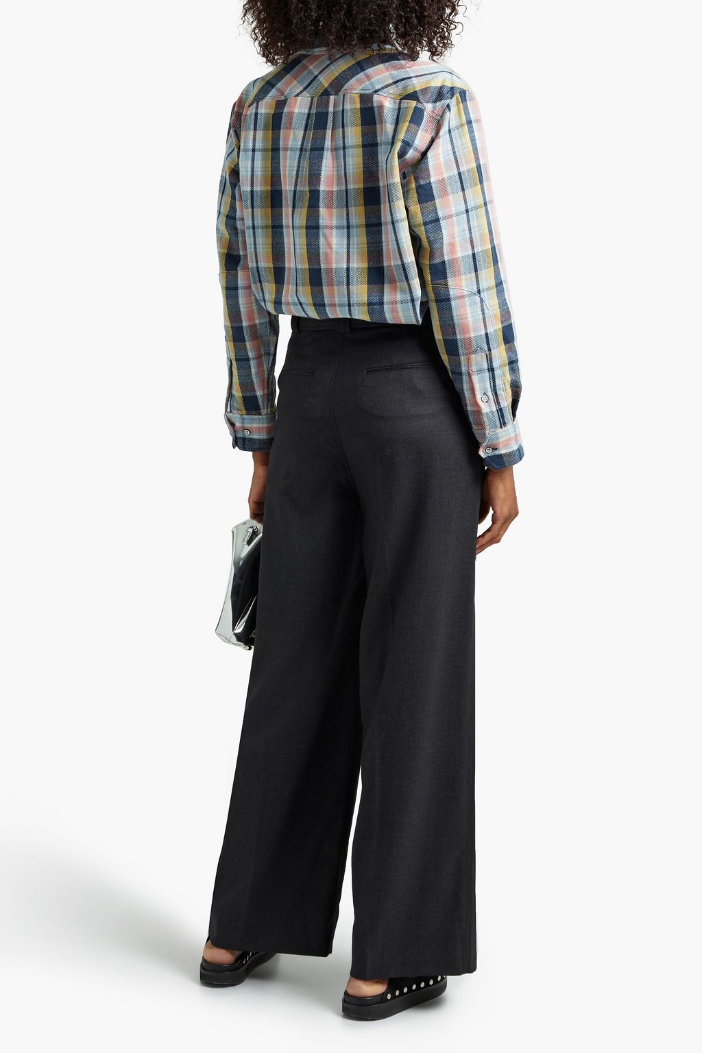 GANNI Belted wool-twill wide-leg pants
