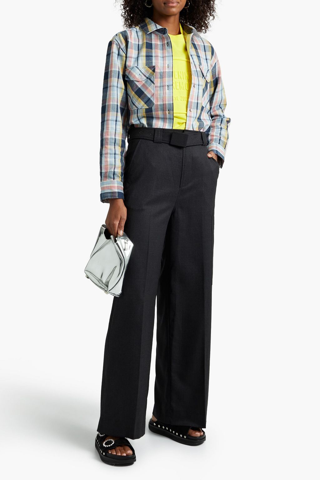 GANNI Belted wool-twill wide-leg pants