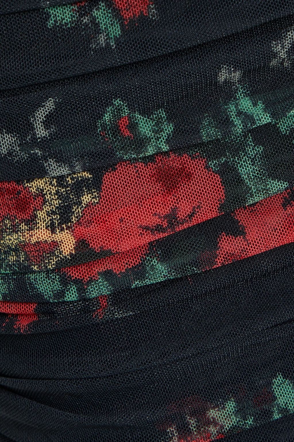 GANNI Ruched floral-print mesh mini skirt