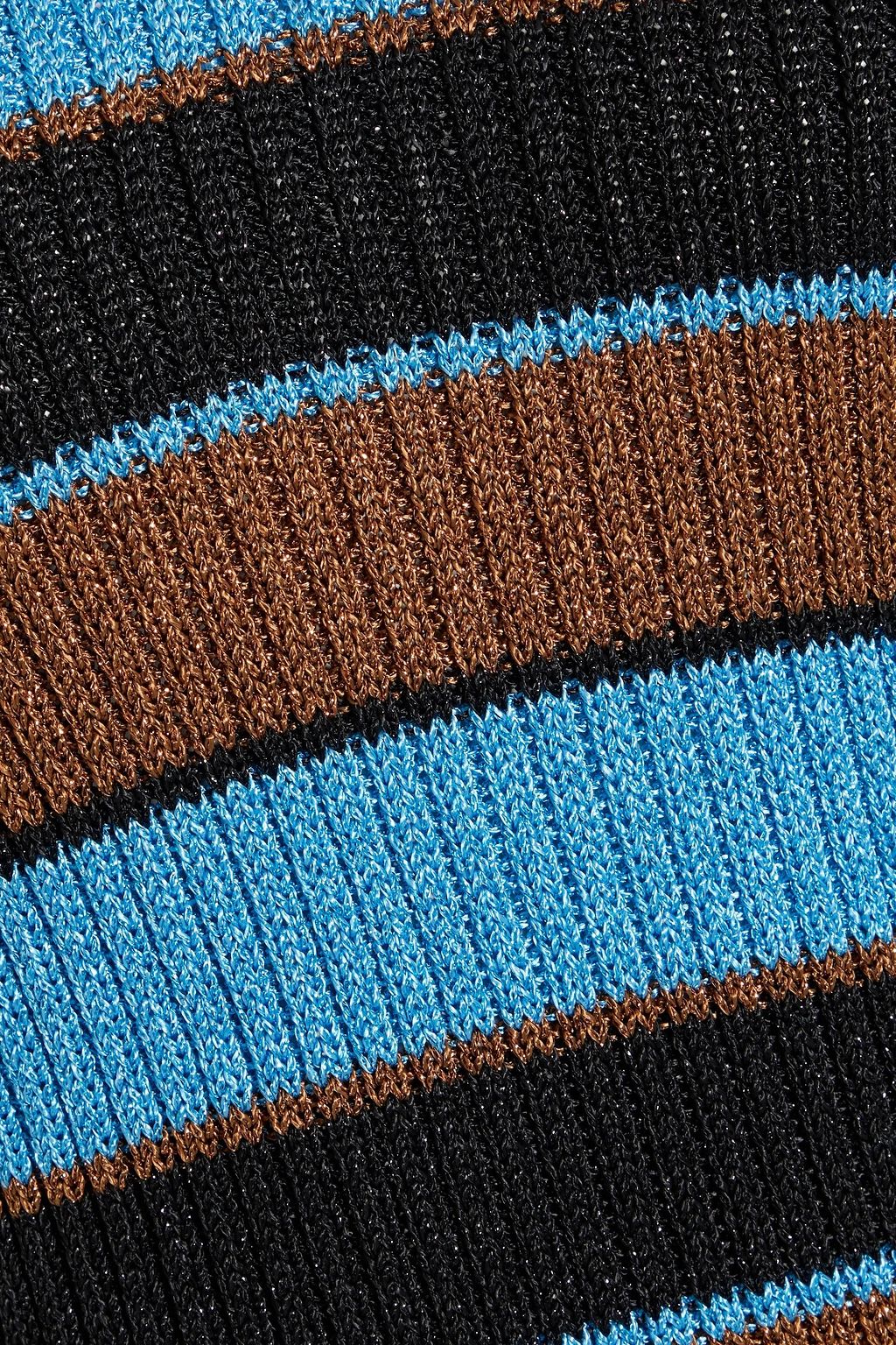GANNI Geripptes Strickoberteil in Häkeloptik mit Metallic-Effekt und Streifen